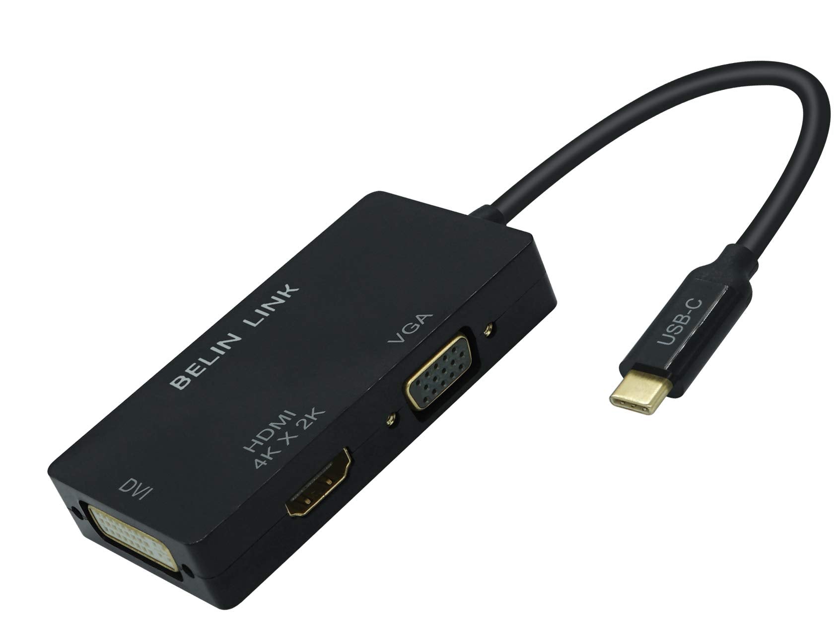 Belin Link Usb C(Thunderbolt 3) To Hdmi Vga Dvi Adapter, Type C To Hdmi Vga Dvi Gold Plated Connector 3 In 1Video Adapter, For H