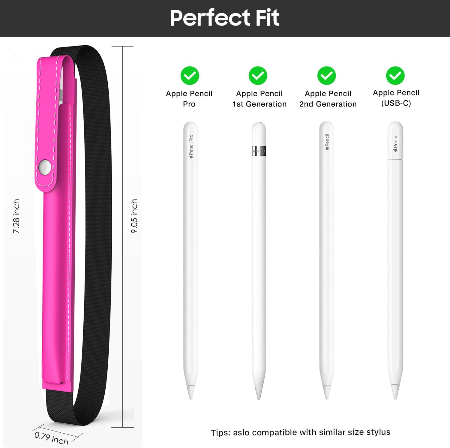 MoKo Pencil Holder for Apple Pencil Pro, Apple Pencil 1st/2nd Generation, Apple Pencil (USB C), PU Leather iPad Pencil Sleeve Pouch with Buckle & Elastic Band Attach to iPad Case, Pitaya Red