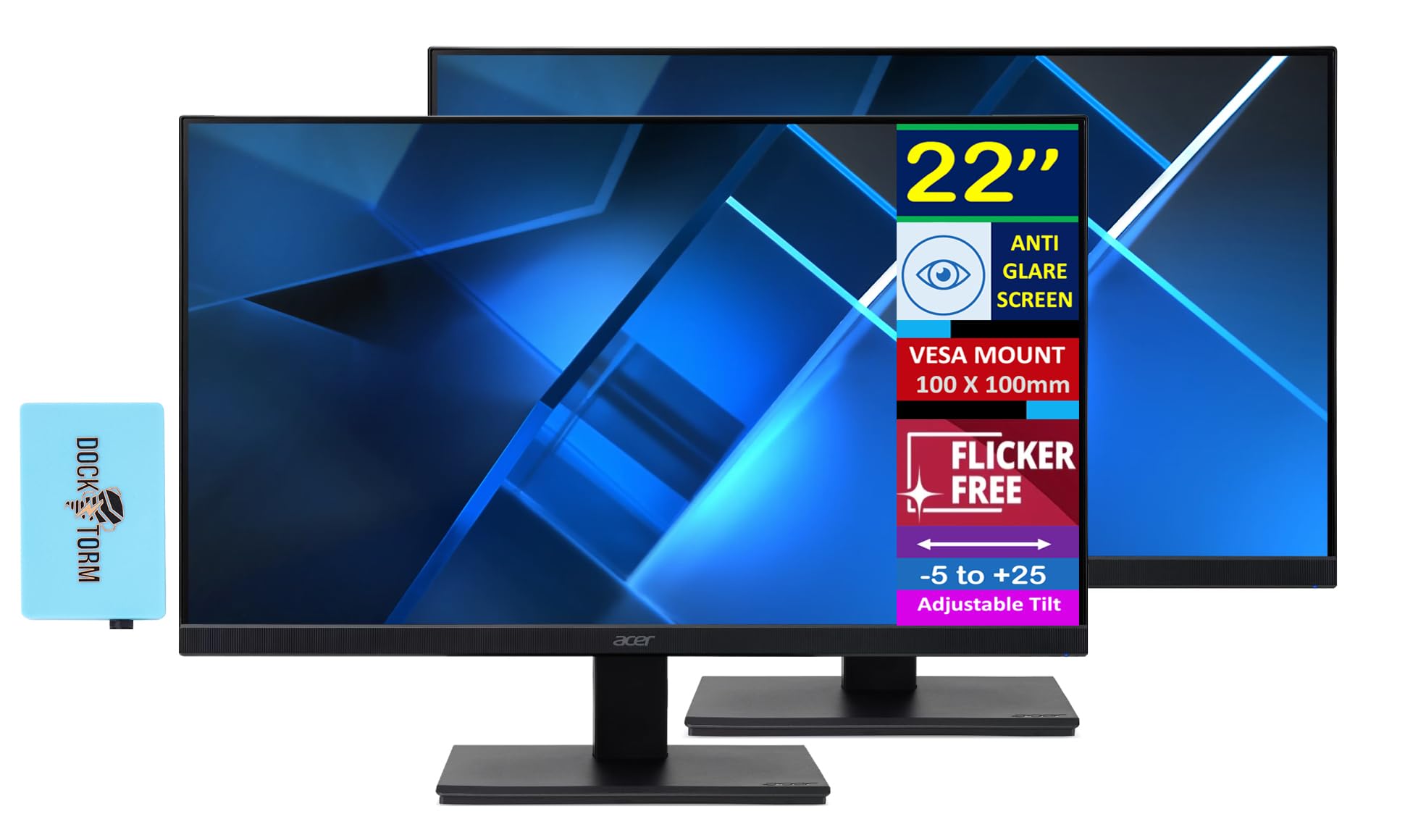 Acer Vero 22 FHD Free Sync Monitor with 4ms Response Time, Flicker Free, Anti Glare, VESA Mount (100mm), HDMI & Dockztorm USB Po