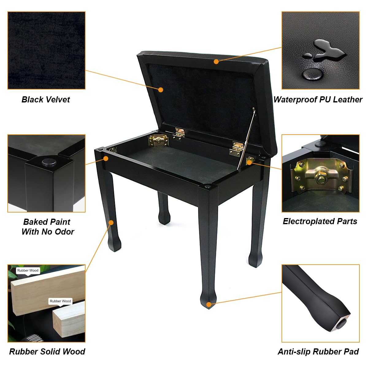 Filisite Piano Bench With Waterproof Padded Cushion, Makeup Stools For Vanity, Bench For Living Room/Bedroom Xj580-2(Wood)