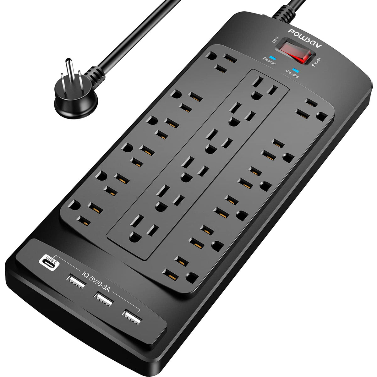 18 Outlets Surge Protector Power Strip   8 Feet Flat Plug Heavy Duty Extension Cord With 18 Widely Outlets And 4 Usb Ports, 2100