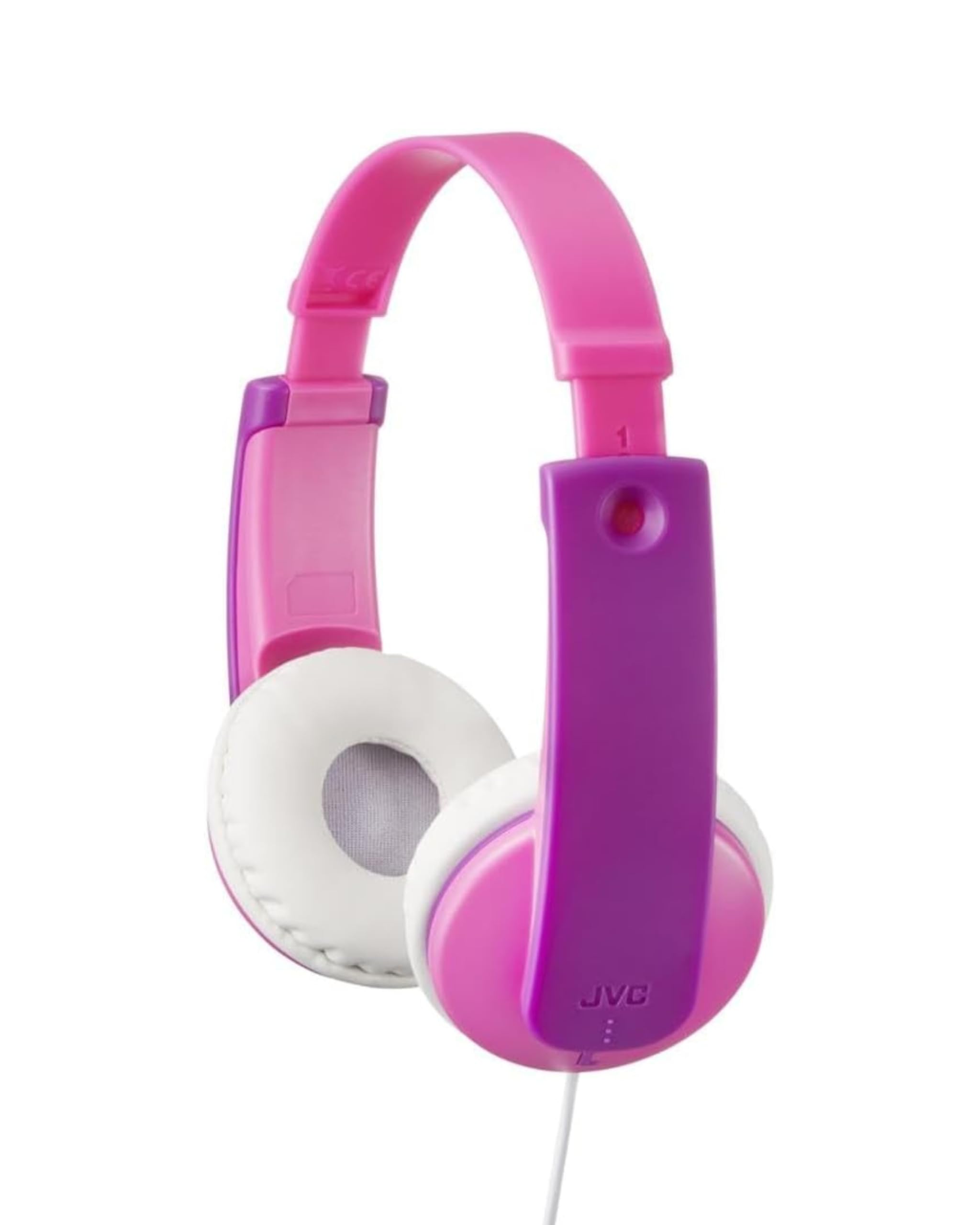 JVC Kids Headphones, Volume limiter, Kid Safe, Length Adjustable, Toddler Headphones, Fun Stickers Included - HAKD7P (Pink)
