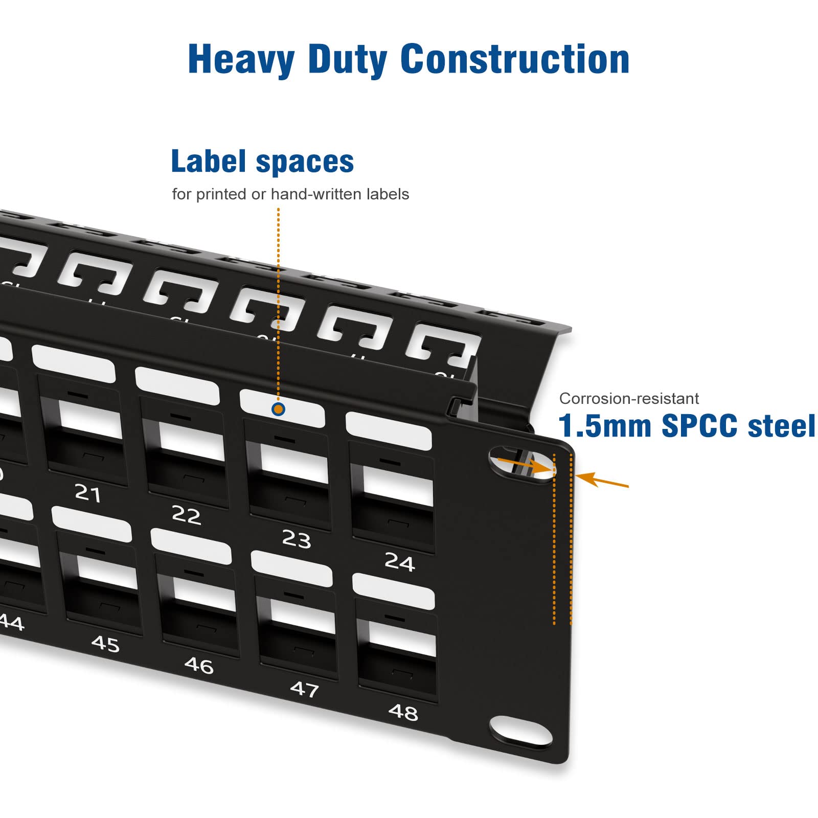 Iwillink Blank 48 Port Keystone Patch Panel, 2U 19'' Rackmount/Wallmount With Metal Housing, Includes 24 Blank Inserts For Custo
