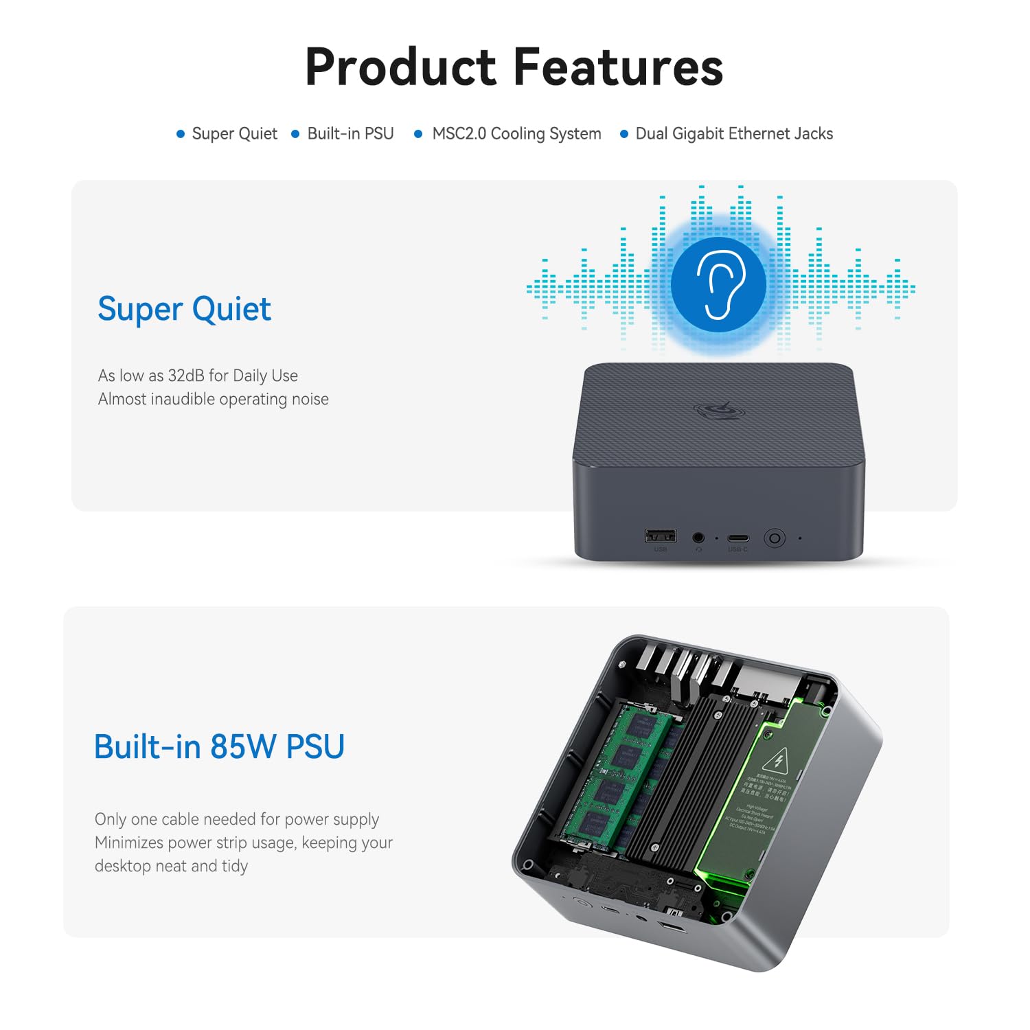 Beelink Eqi12 Mini Pc, Intel Core I5-1235U(10C/12T, Up To 4.4Ghz), Mini Computer With 16G Ddr4 Ram 500G M.2 Pcle 4.0X4 Ssd, Micr