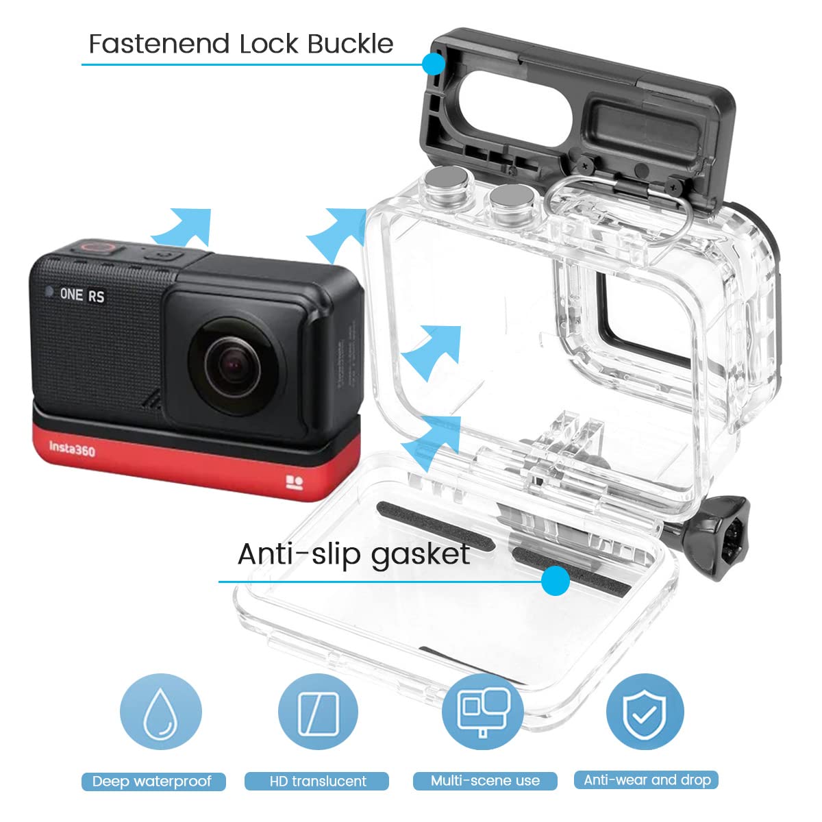 Dive Case For Insta360 One Rs 4K Edition Action Camera, Waterproof Housing Underwater Diving Shell 60M/196Ft With Thumbscrew Acc