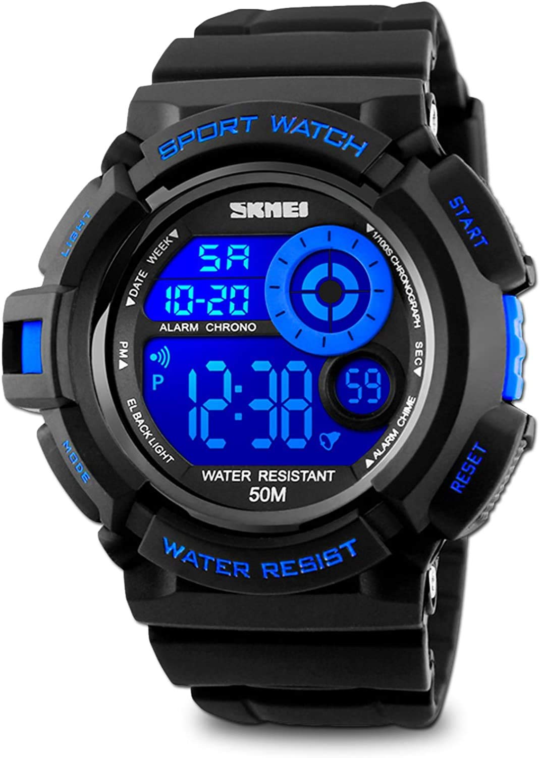 Skmei Mens Sport Running Watch, Digital Electronic 50M Waterproof Military Army Sports Led Wristwatch Water Resistant With Stopw
