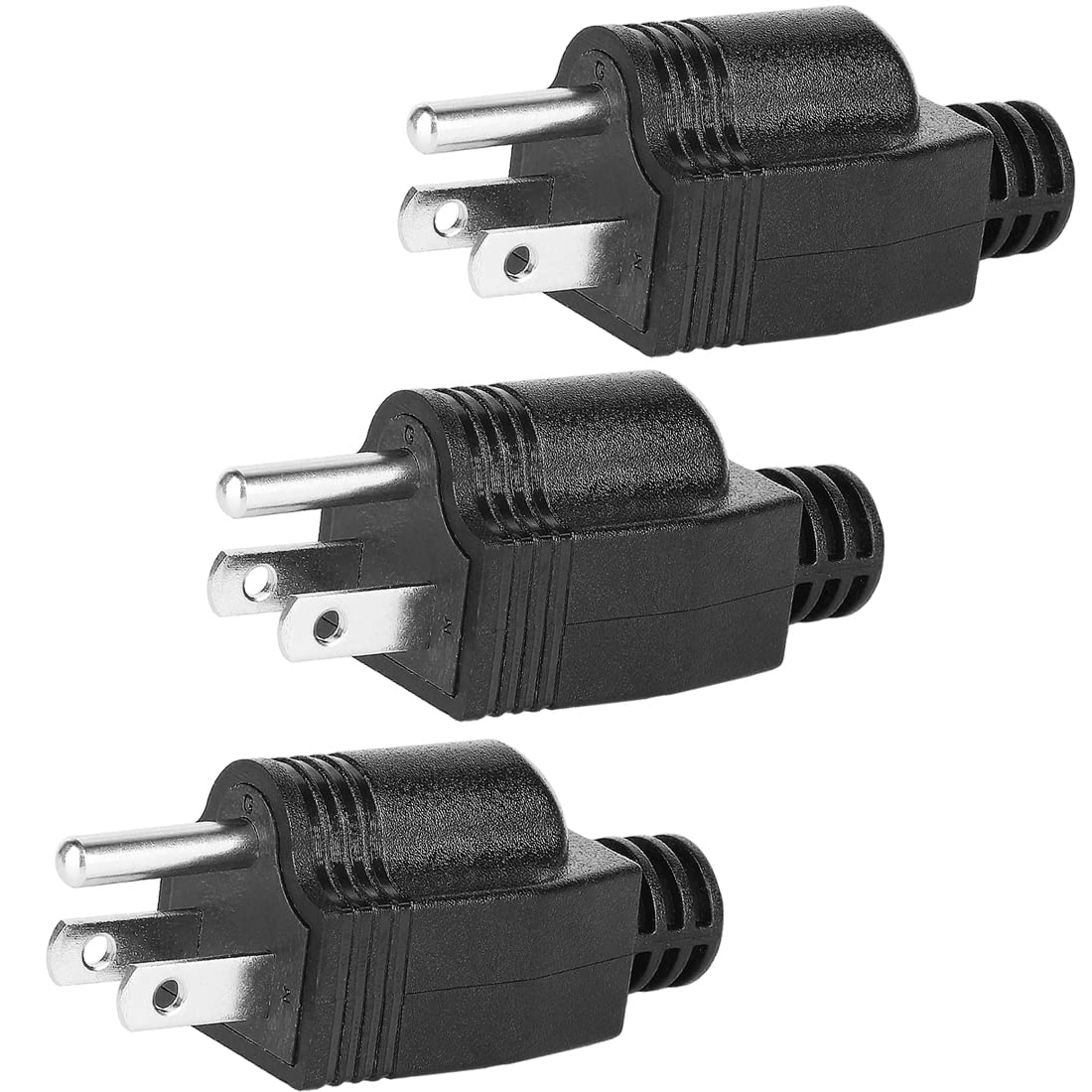 (3Pack) Nema 5 15P Male 15A 125V 3 Prong House Hold Male Rewirable Plug. 3 Prong Male Low Profile Diy Plug, Black Color.