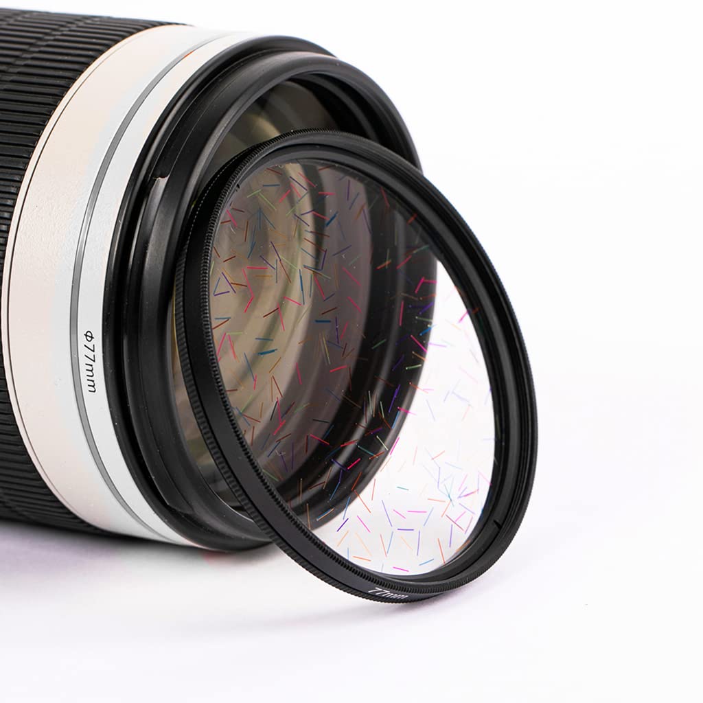 Kogjaers Prism Lens Filter 77 Mm Starlight Glare Filter Anamorphic Lens Flare Effect Filter Film Props (Rainbow Ray Flares)