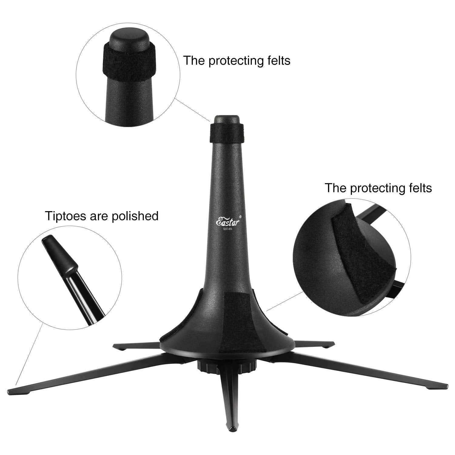 Eastar Trumpet Stand Portable Trumpet Holder Foldable Metal 5-Legs Stand For Brass Instruments, Est-001