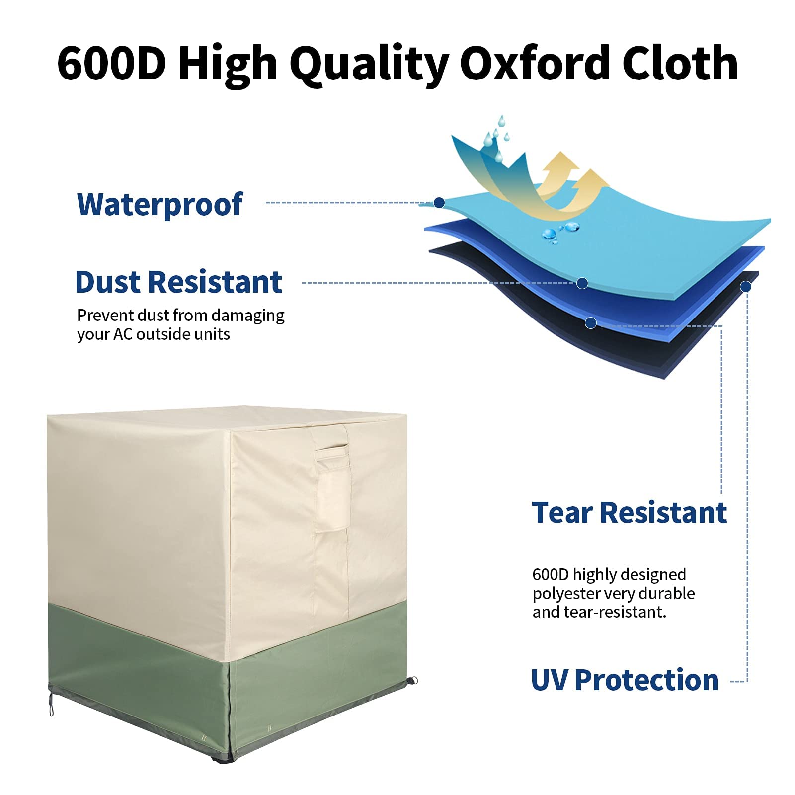 Loodro Air Conditioner Cover For Outside Units, 24 Inch Outdoor Ac Cover For Outside Unit Windproof, 600D Heavy Duty Oxford Fabr