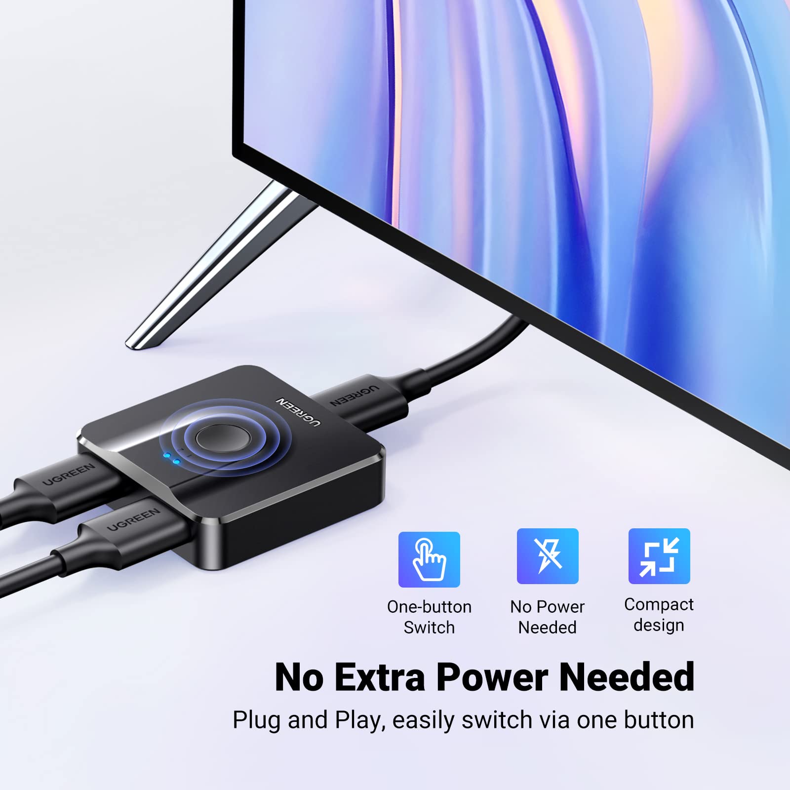 Ugreen Hdmi Switch 4K@60Hz, Bi Directional Hdmi Switcher 2 In 1 Out Hdmi Splitter 1 Input 2 Output Supports Uhd 3D Hdr Compatibl