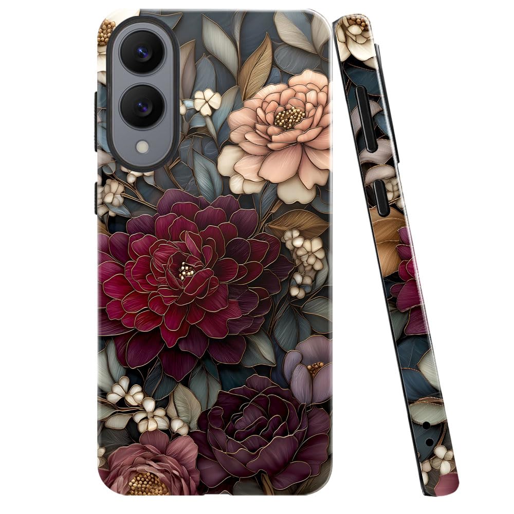 Case for Samsung Galaxy S25 Edge,Stained Glass Vintage Floral Phone Case Military-Grade Drop Protection Cover for Women Girl - G