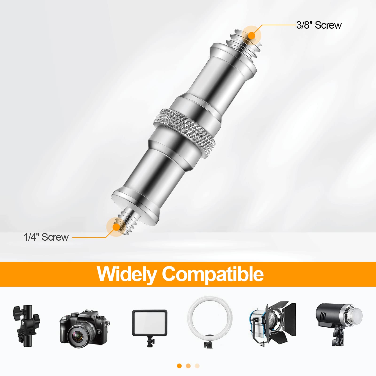 3 Pieces Standard 1/4 To 3/8 Inch Metal Male Convertor Threaded Screw Adapter Spigot Stud For Studio Light Stand, Hotshoe/Coldshoe Adapter, Ball Head, Wireless Flash Receiver, Trigger