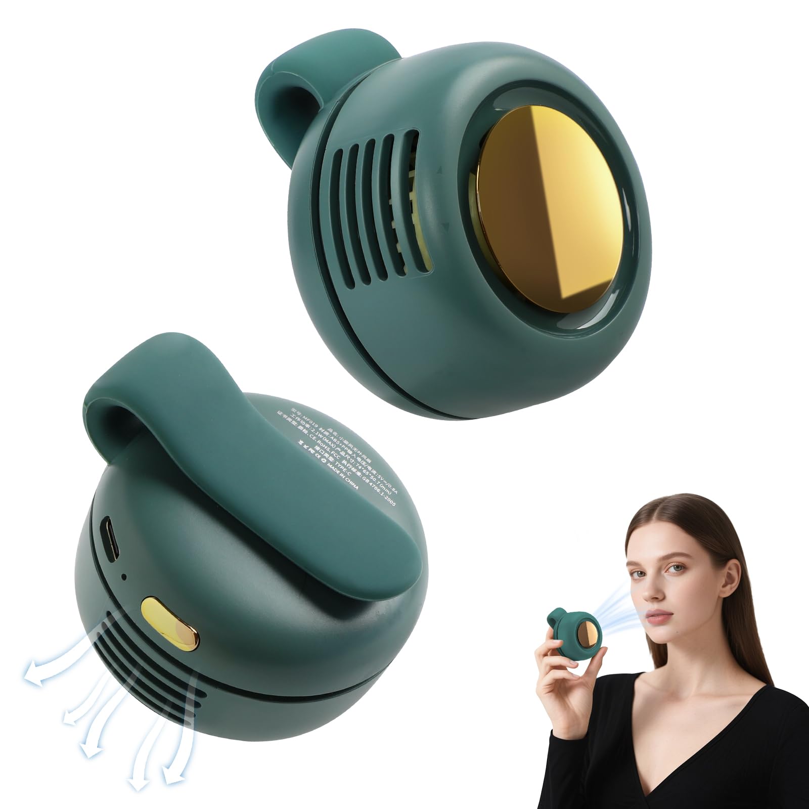 Cijikos Small Clip Fan, Portable Silent Mini Bladeless Fan Clip On, 3 Speeds Clip-On Fans For Shirt, Mini Whirlwind Fans For Wai