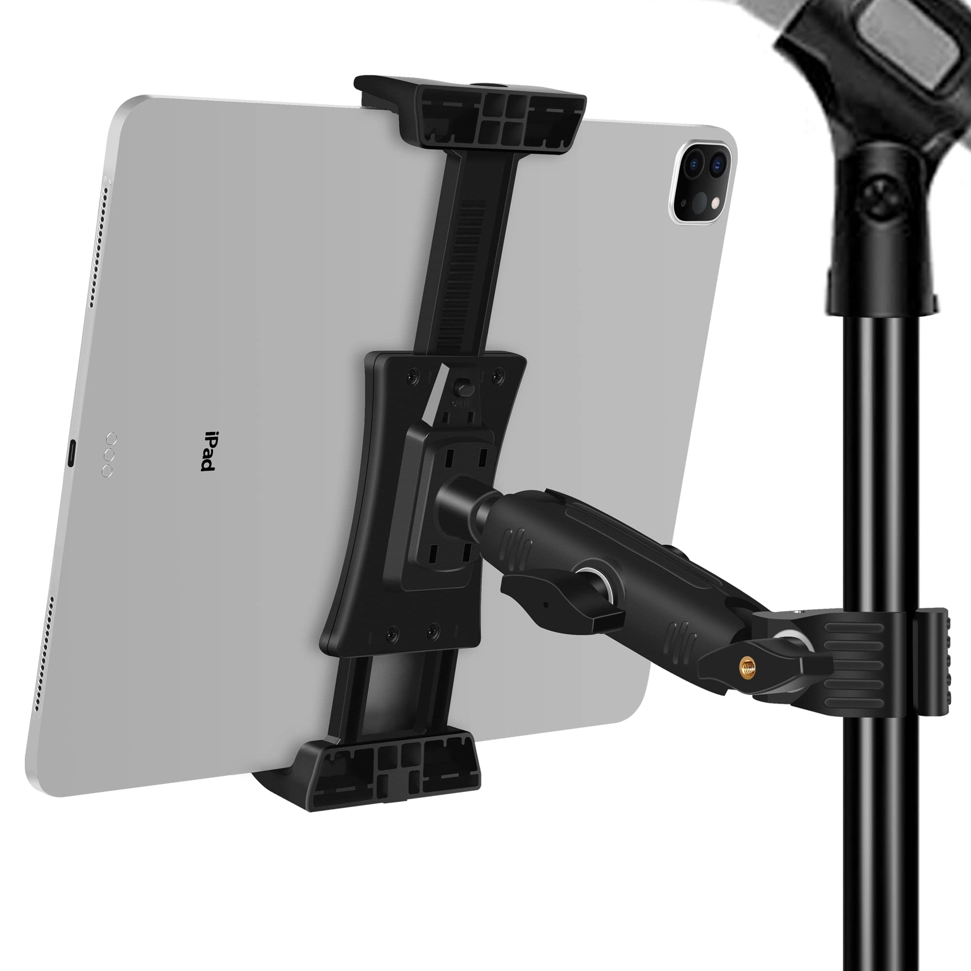 Peastrex Ipad Holder For Mic Stand, Tablet Phone Holder Micophone Music Stand Mount Adjustable Rotatabe With Super Handle Clamp