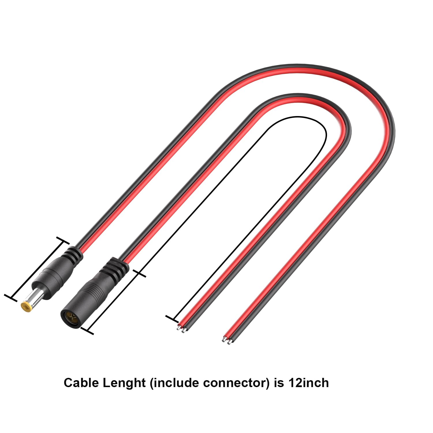 Dc Barrel Connectors Power Cable, 12V 5A 5521 Jack Pigtail Barrel Plug Connector Cable 5.5Mm X 2.1Mm For Security Cameras Led Li