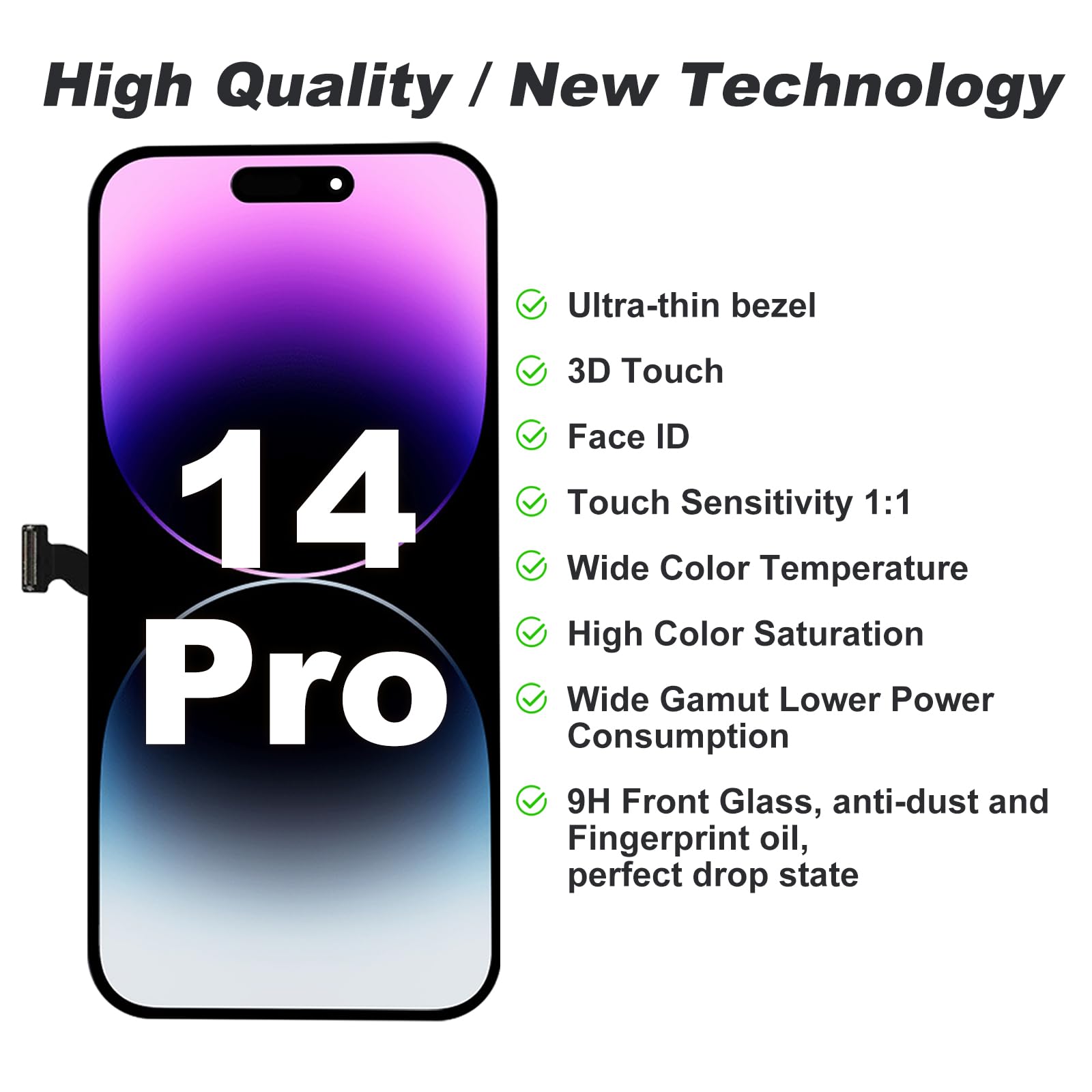 Digi4U Lcd For Iphone 14 Pro Screen Replacement, 6.1[3D Touch][Small Notch] Screen For Iphone 14 Pro Display Digitizer Assembl