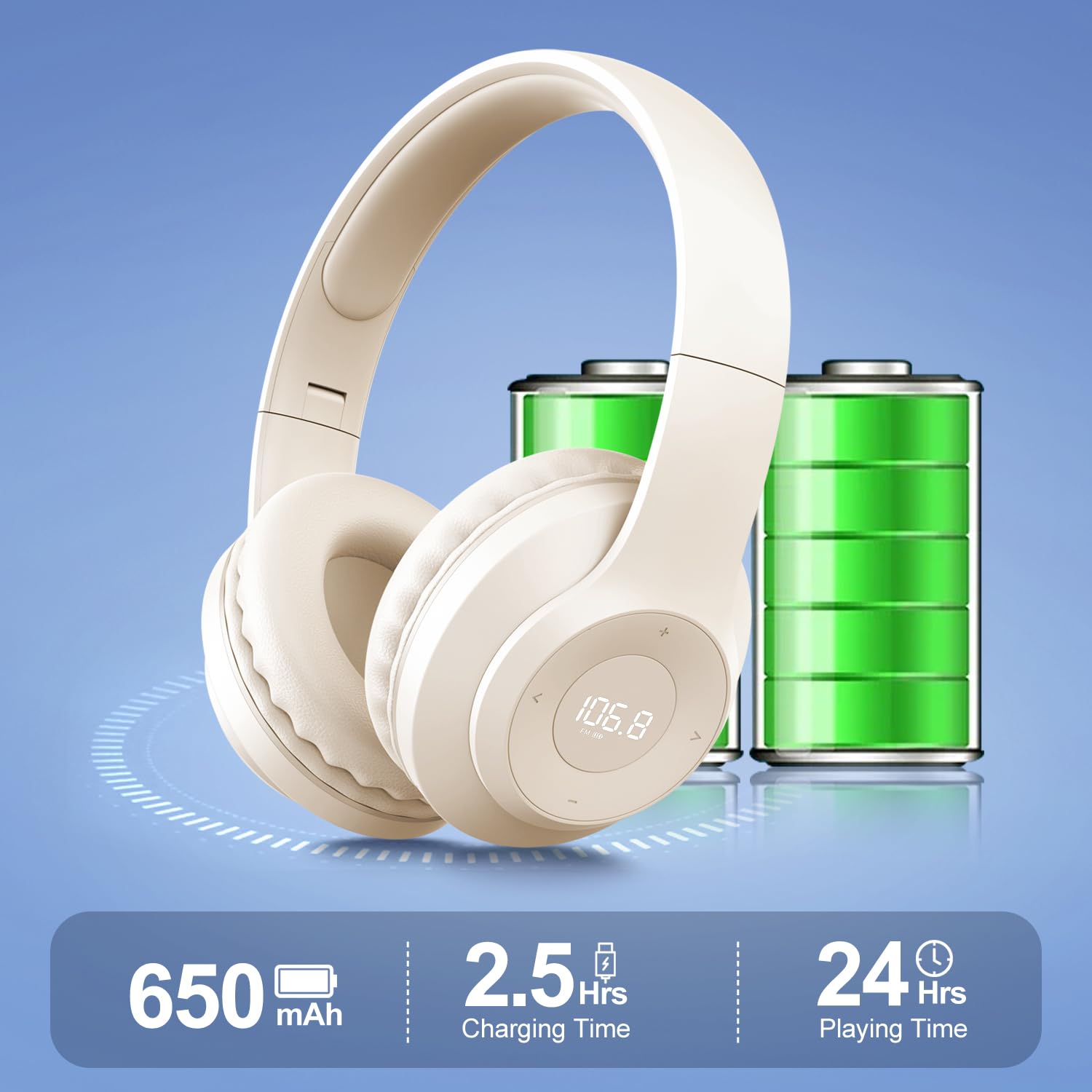 X5 Rechargeable & Portable Fm Radio Headphones With Best Reception, Led Display, Soft Ear Muffs, Fm Headset Radio Receiver For M