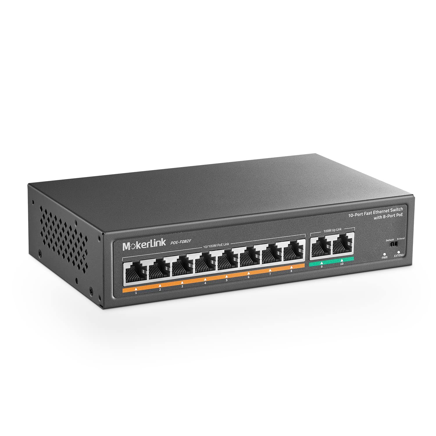 Mokerlink 10 Port Poe Switch With 8 Port Poe+, 2 Fast Ethernet Uplink, 100Mbps, 120W 802.3Af/At Poe, Fanless Plug & Play