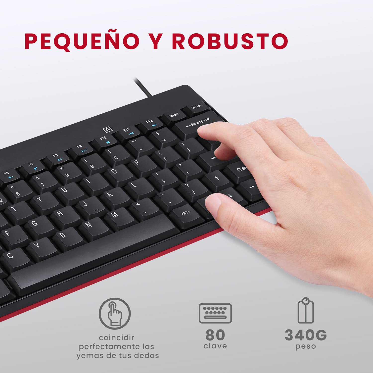 Perixx Periduo 212 Es Teclado Y Rat  N Pequeos Con Cable, 12 Teclas Multimedia, Negro, Configuraci  N Espaola