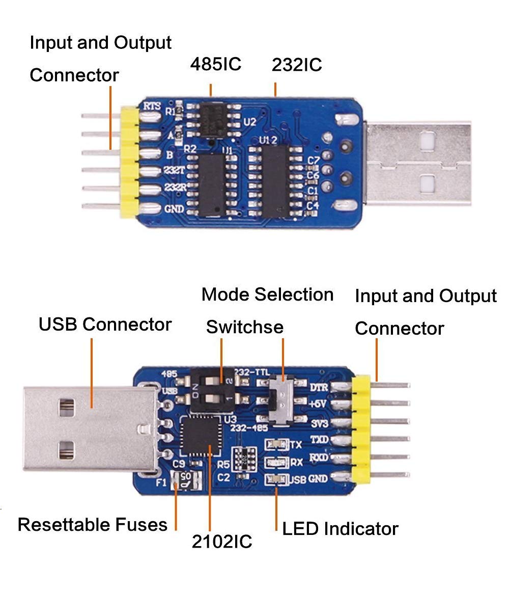 Witmotion Uart 6-In-1 Usb To Serial Converter, Multifunctional (Usb To Ttl/Rs485/232, Ttl-Rs232/485, 232-485), Universal Adapter