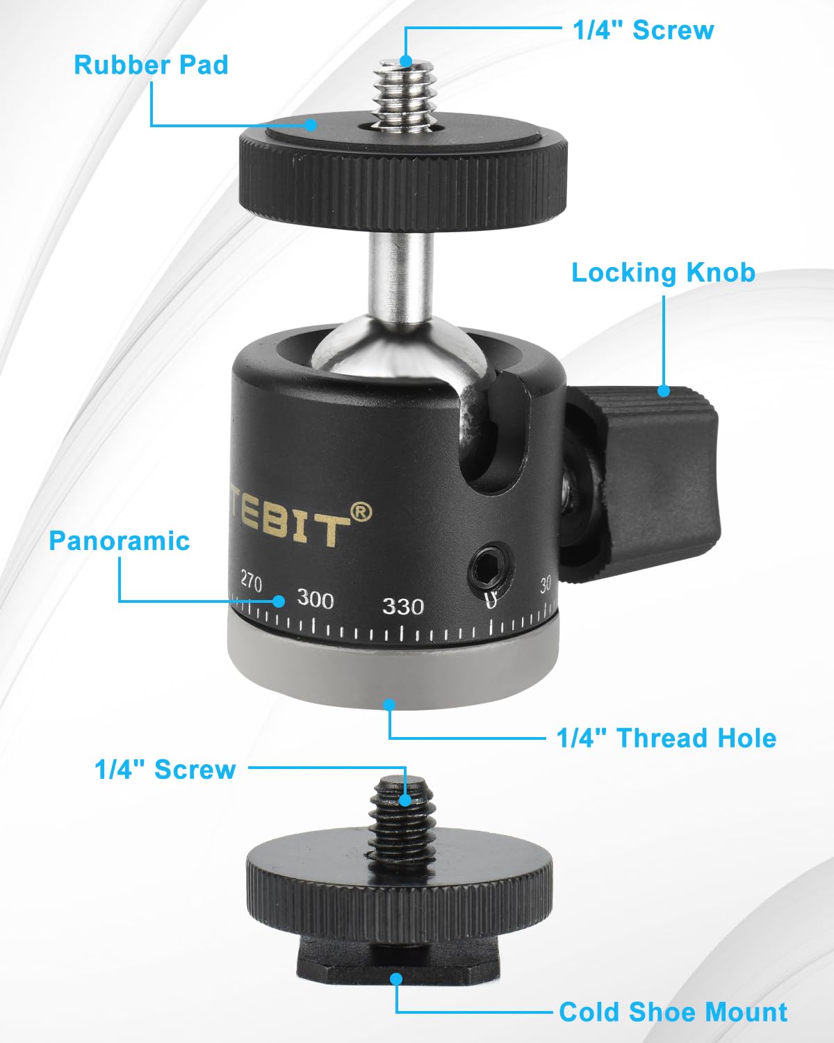 Utebit Mini Ball Head, 360� Panoramic Tripod Head With 1/4' Screw 3/8' Thread Mount, Metal Quick Release Plate Compatible With Arca Swiss For Video Cameras Dslr Cameras Loading 11.02Lb
