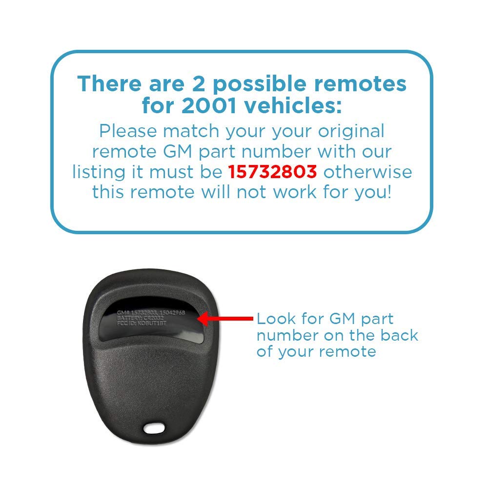 Keyless2Go Replacement For Keyless Entry Car Key Fob Vehicles That Use 3 Button Koblear1Xt 15042968 Remote, Self Programming   2