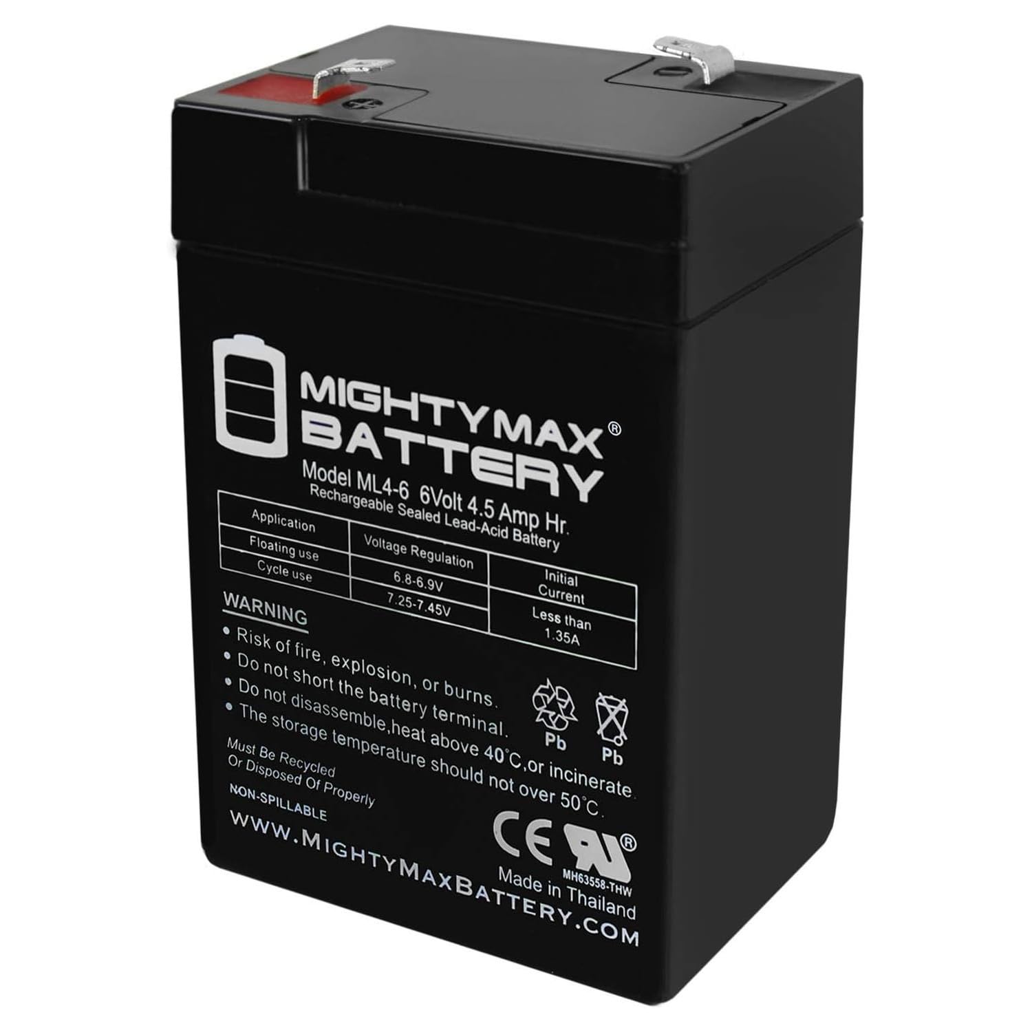 ML4-6 - 6V 4.5AH General 00648 Sealed Non-Spillable Emergency Light Battery WKA6-5F
