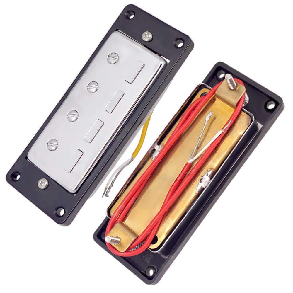 Mini 4 String Bass Guitar Humbucker Pickups With Black Ring Chrome Set Of 2Pcs