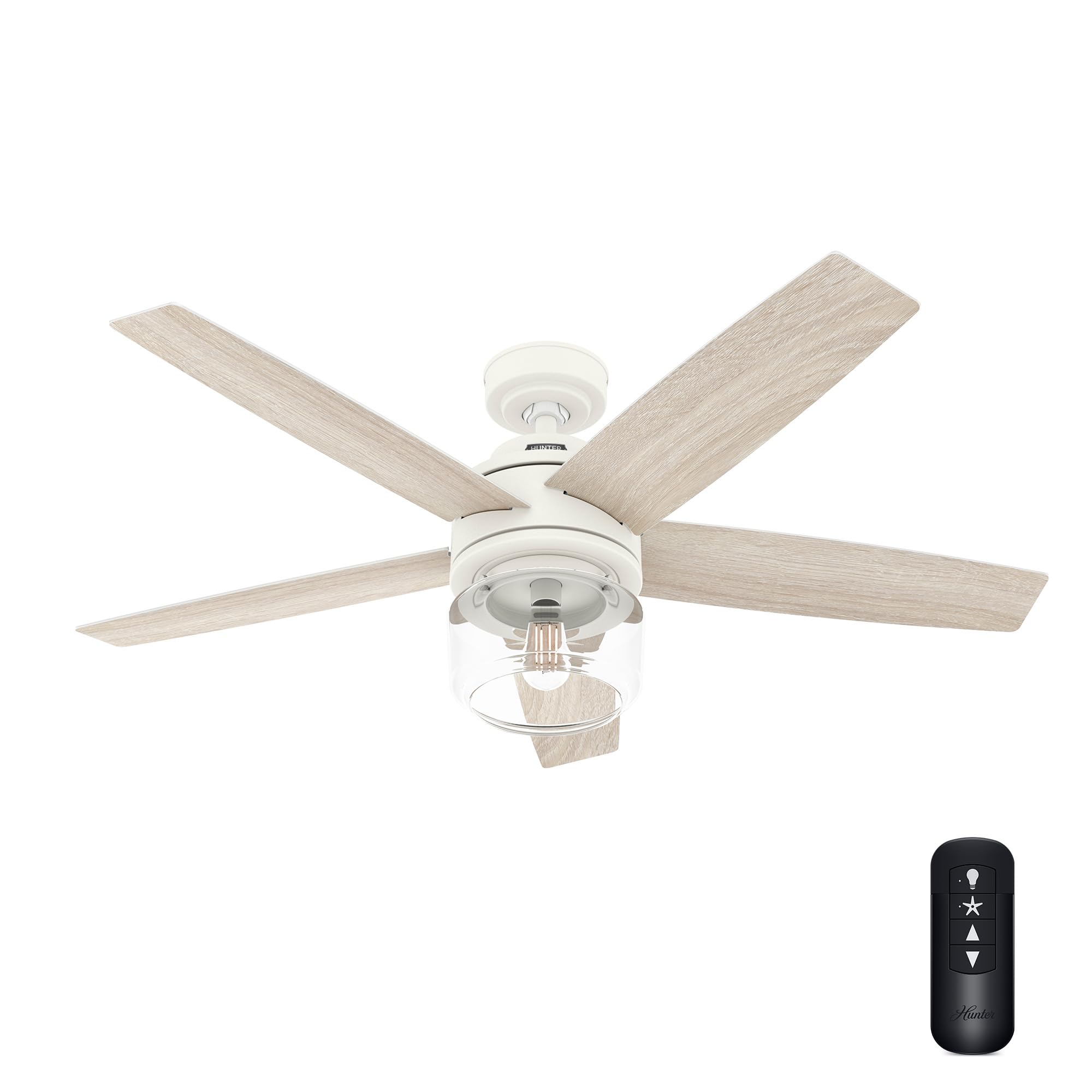 Hunter 52 inch Indoor Ceiling Fan with LED Light and Remote Control - White Ceiling Fan, Standard Mount, 5 Blades, For Bedroom,
