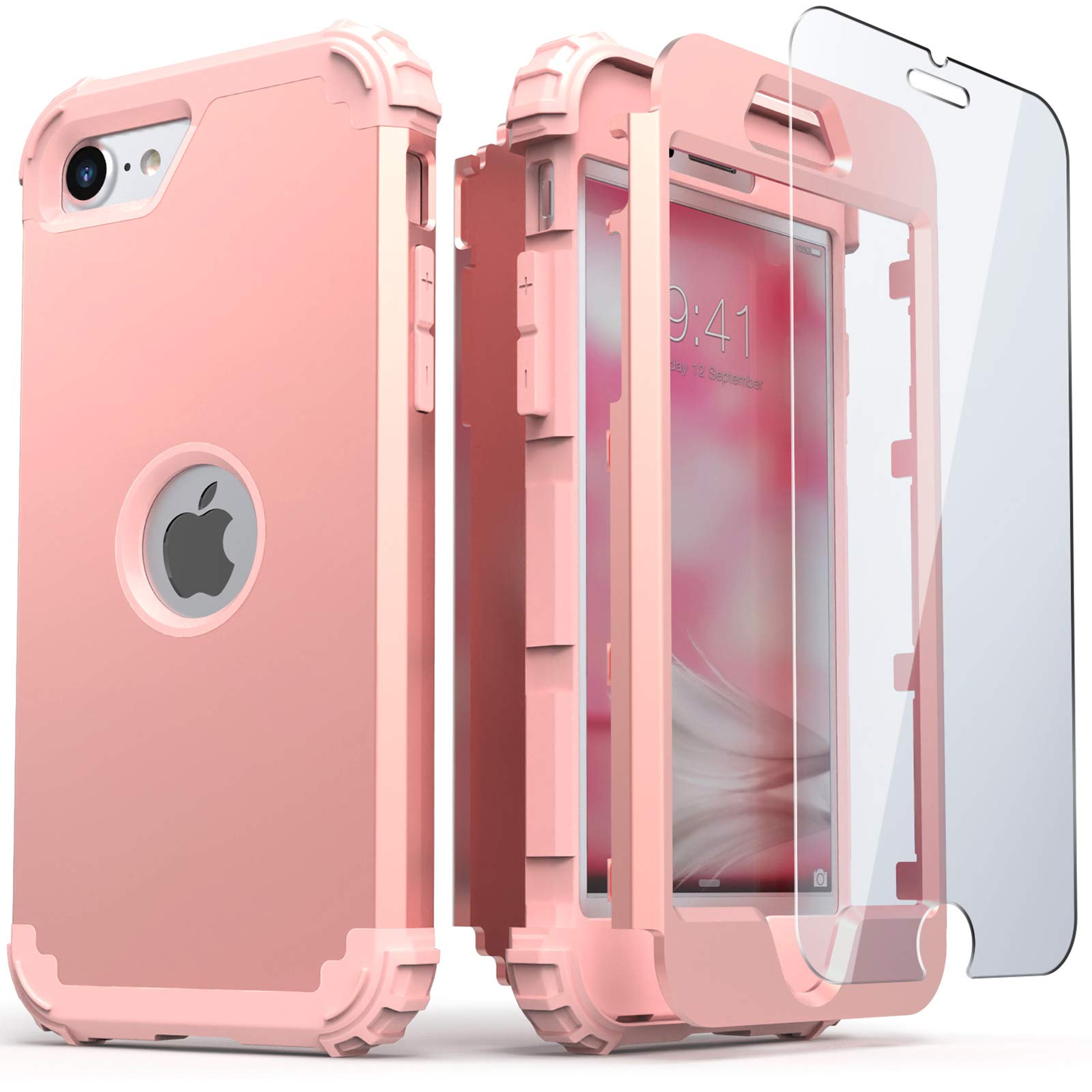 Idweel Iphone Se 2020 Case With Tempered Glass Screen Protector, Iphone Se 3 Case(3Nd 2022),3 In 1 Shock Absorption Slim Heavy D