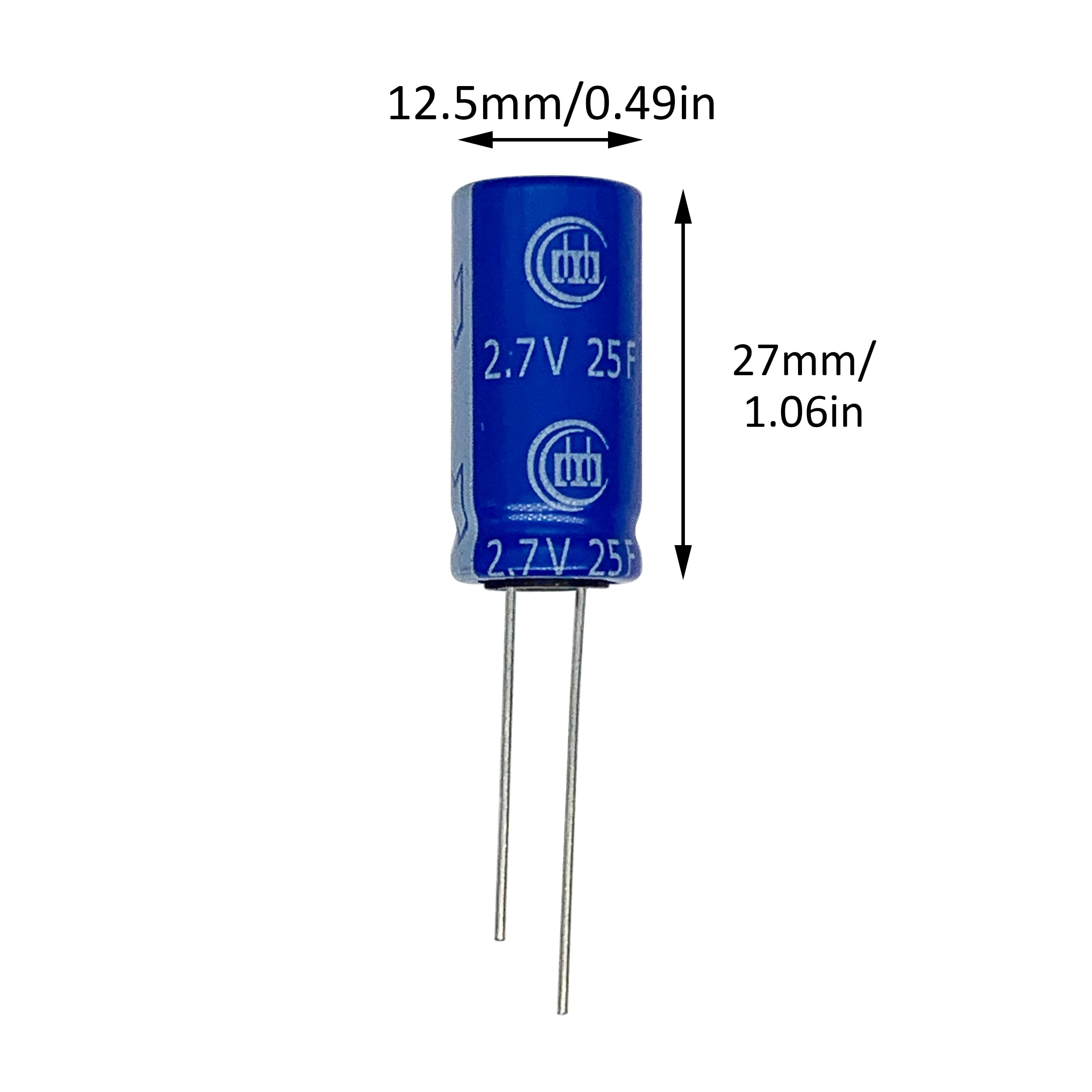 Cermant 5Pcs 12.5X27Mm(4.92X10.62In) Super Capacitor 2.7V 25F Farad Capacitance Winding Type Energy Storage For On Board Backup