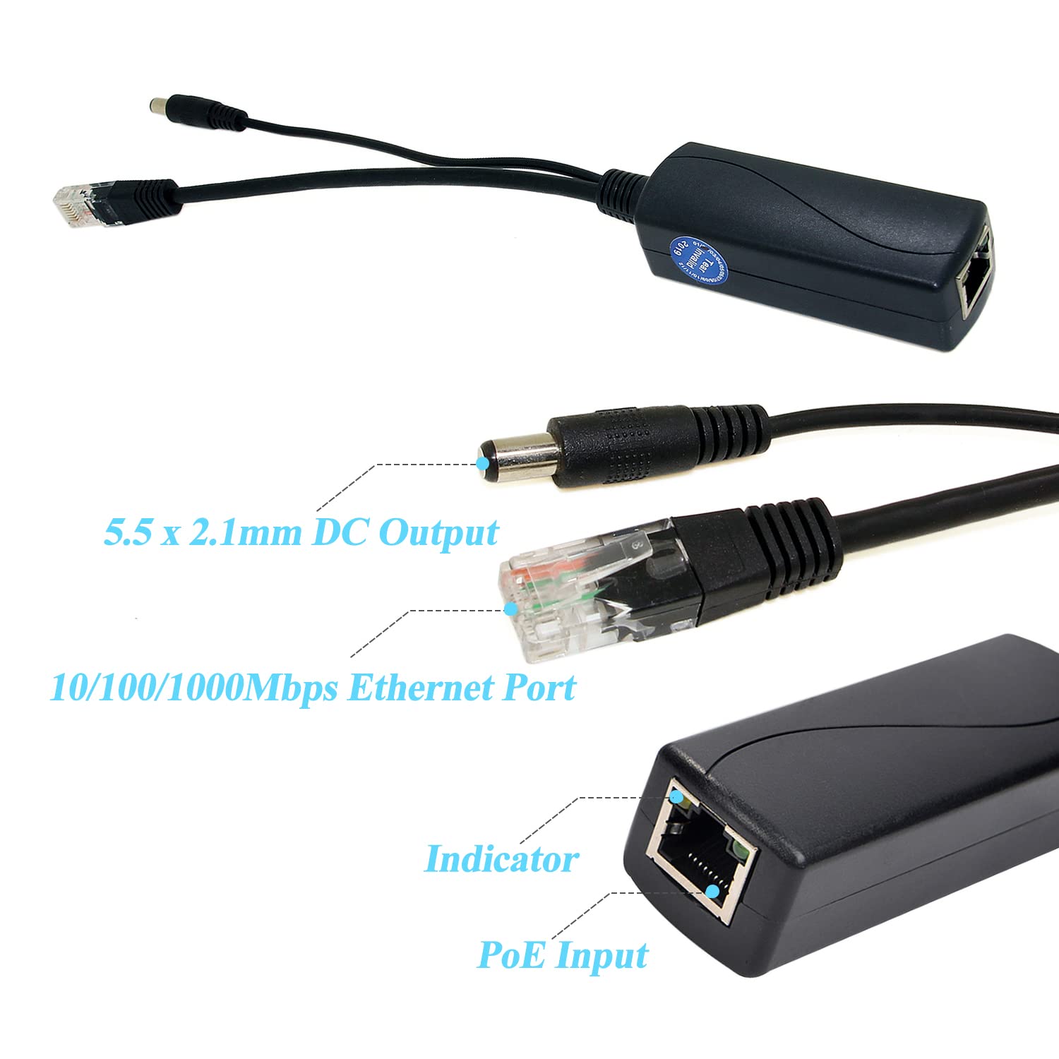 Revodata Gigabit Poe Splitter 12V 2A Output With Ieee 802.3Af/At Standard Compliant 10,100,1000Mbps Power Over Ethernet Splitter Adapter For Security Camera Cctv Surveillance 5.5X2.1Mm Dc Plugps5712Tg
