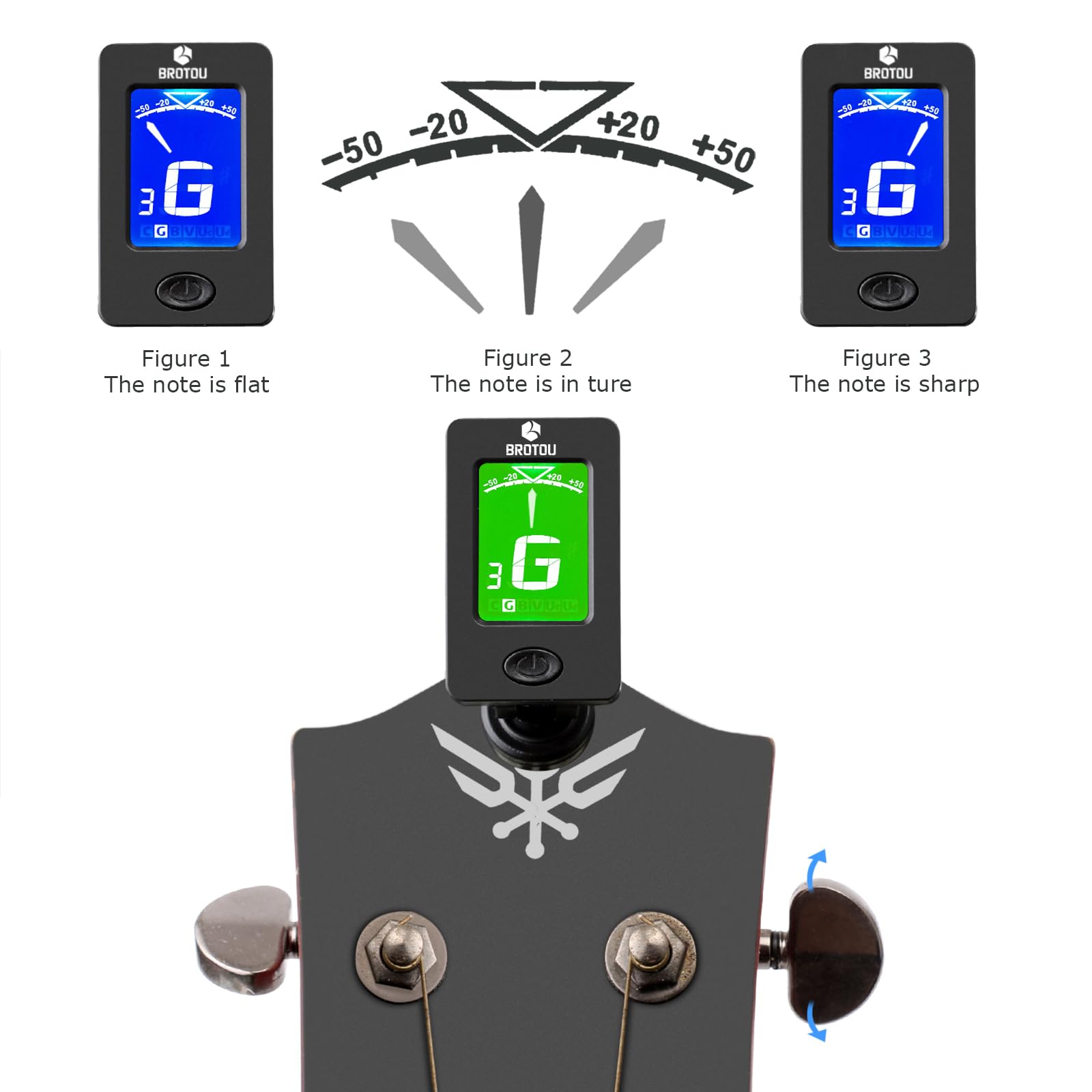 Brotou Guitar Tuner Clip On With Guitar Capo For Guitar, Bass, Violin, Ukulele, Digital Electronic Tuner Acoustic Guitar Accesso