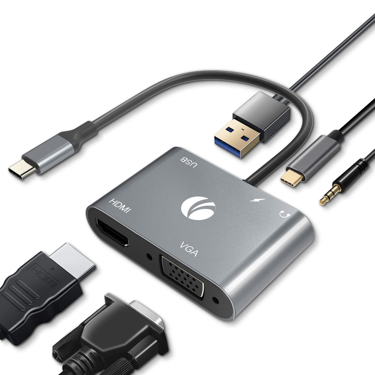 Vcom Usb C To Hdmi Vag Adapter, 5 In 1 Usb C Hub With 100W Power Delivery, 4K Hdmi, 1080P Vga, Usb 3.0 Port, Otg Adapter Compati