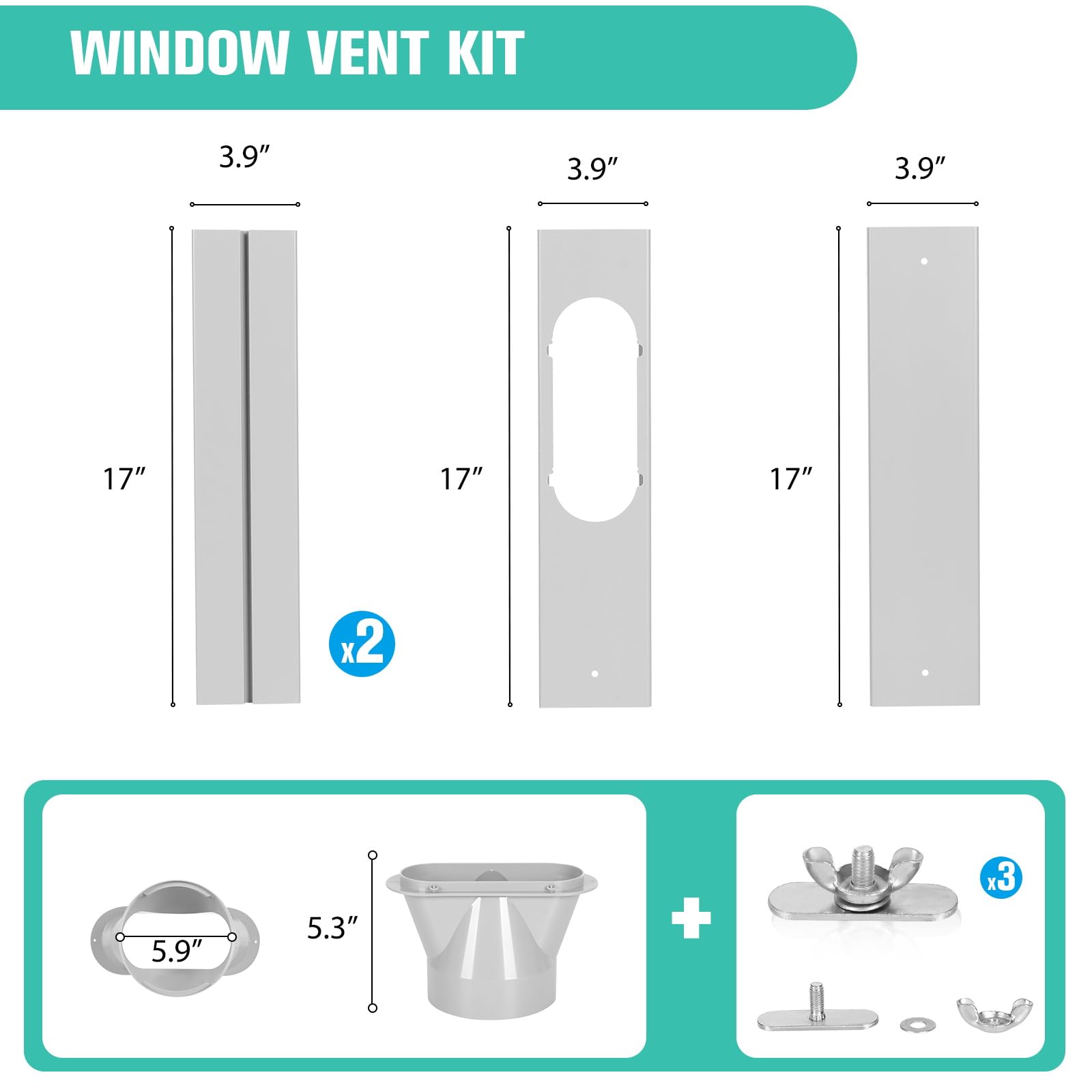 Nihoney Portable Ac Window Vent Kit With 5.9'' Exhaust Hose Universal Portable Air Conditioner Window Seal Kit Adjustable 59 Inc