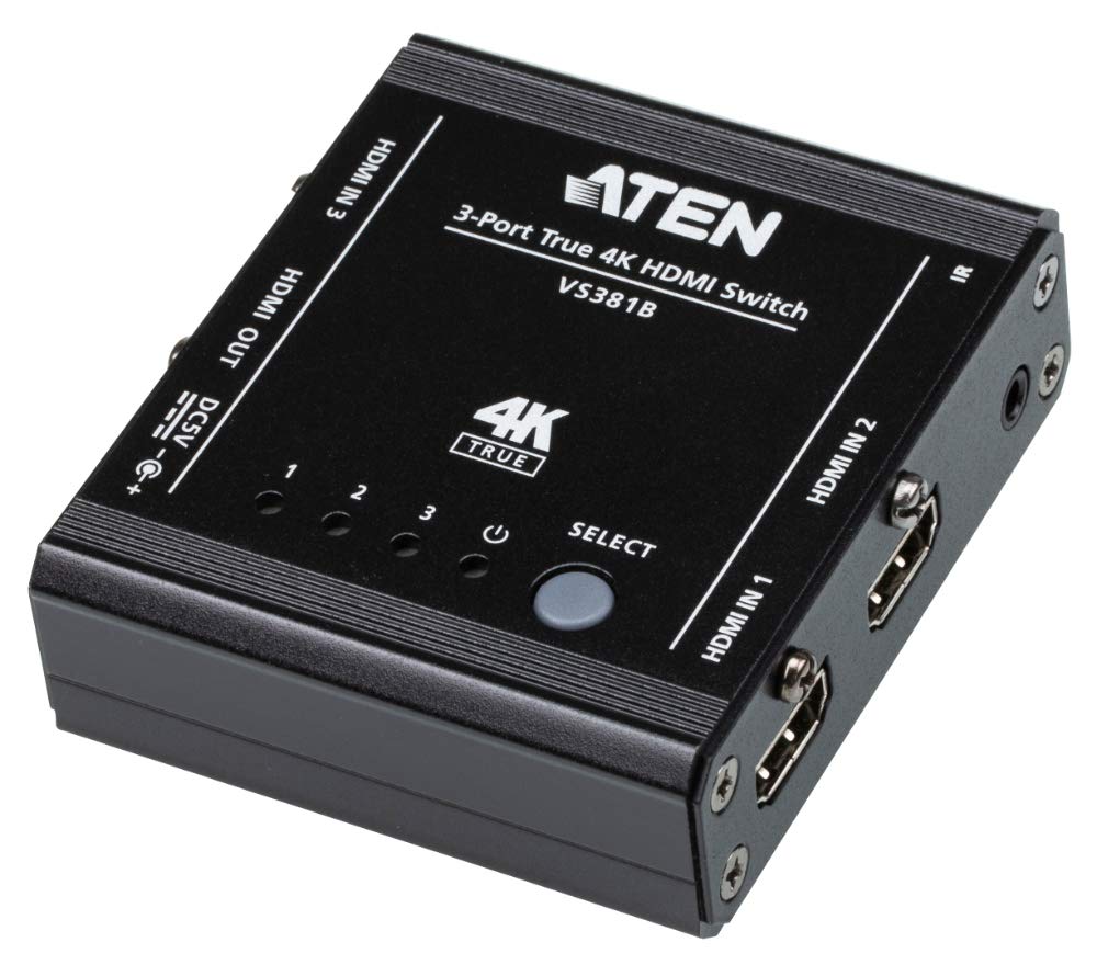 Aten 3-Port True HDMI Switch with IR Control and Pass-Through, W125985380 (IR Control and Pass-Through 3-Port True 4K HDMI Switc