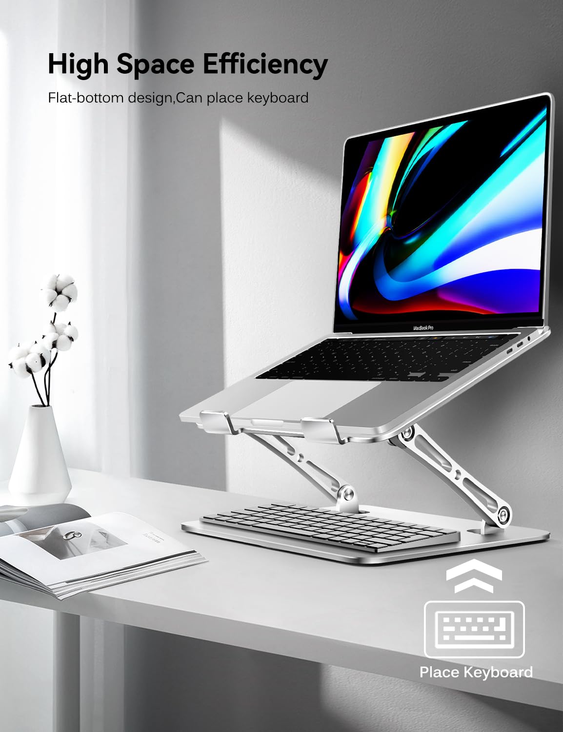 Ivoler Adjustable Laptop Stand With 360� Rotating Base, Ergonomic Laptop Stand For Desk, Foldable & Portable Laptop Riser, For Collaborative Work, Fit Macbook Laptops Up To 16 Inches Silver