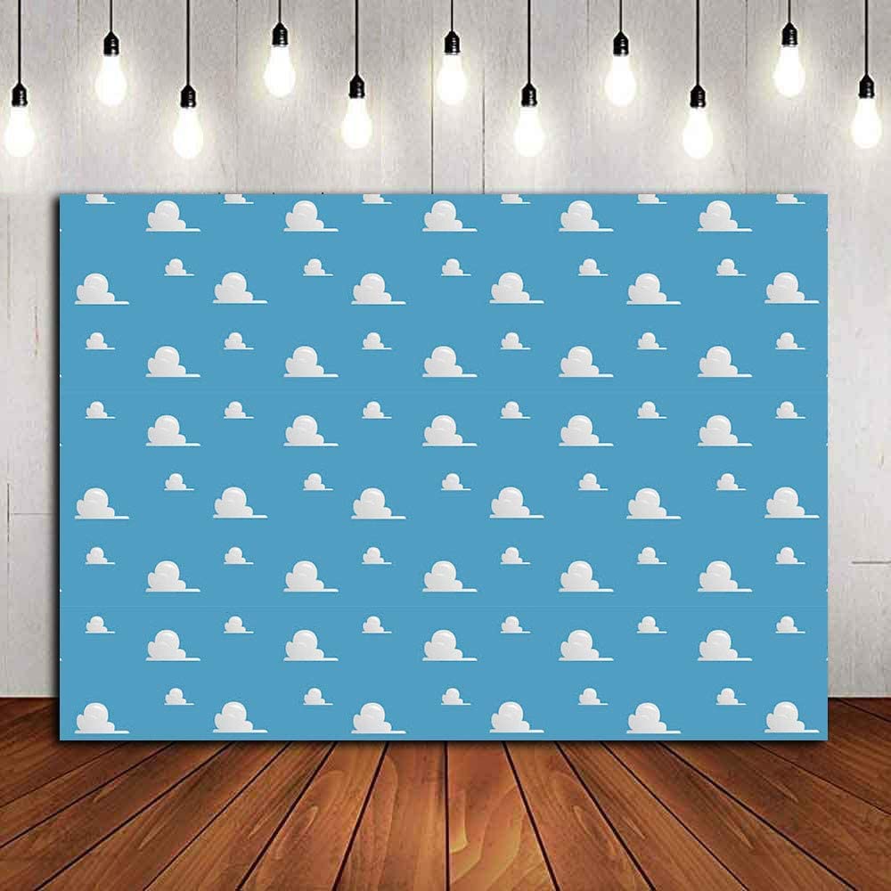 Blue Sky White Cloud Step And Repeat Photography Backdrop Newborn Baby Shower Cartoon Boy Story Party Decorations Photo Backgrou