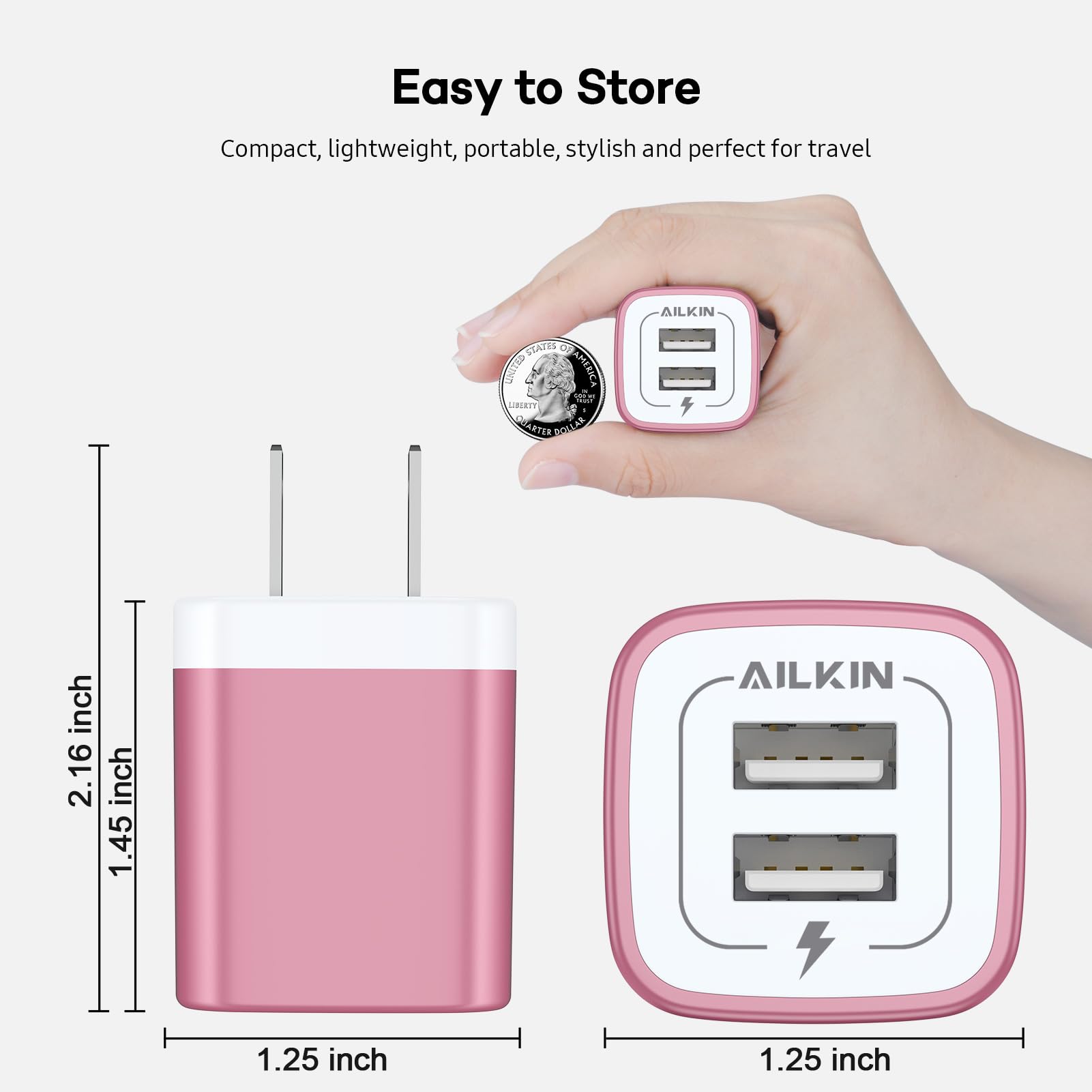 Usb Wall Charger, Charger Block, Ailkin 2.1A Multiport Fast Charge Power Brick Cube For Ipad, Iphone, Ipod, Samsung Galaxy, Moto