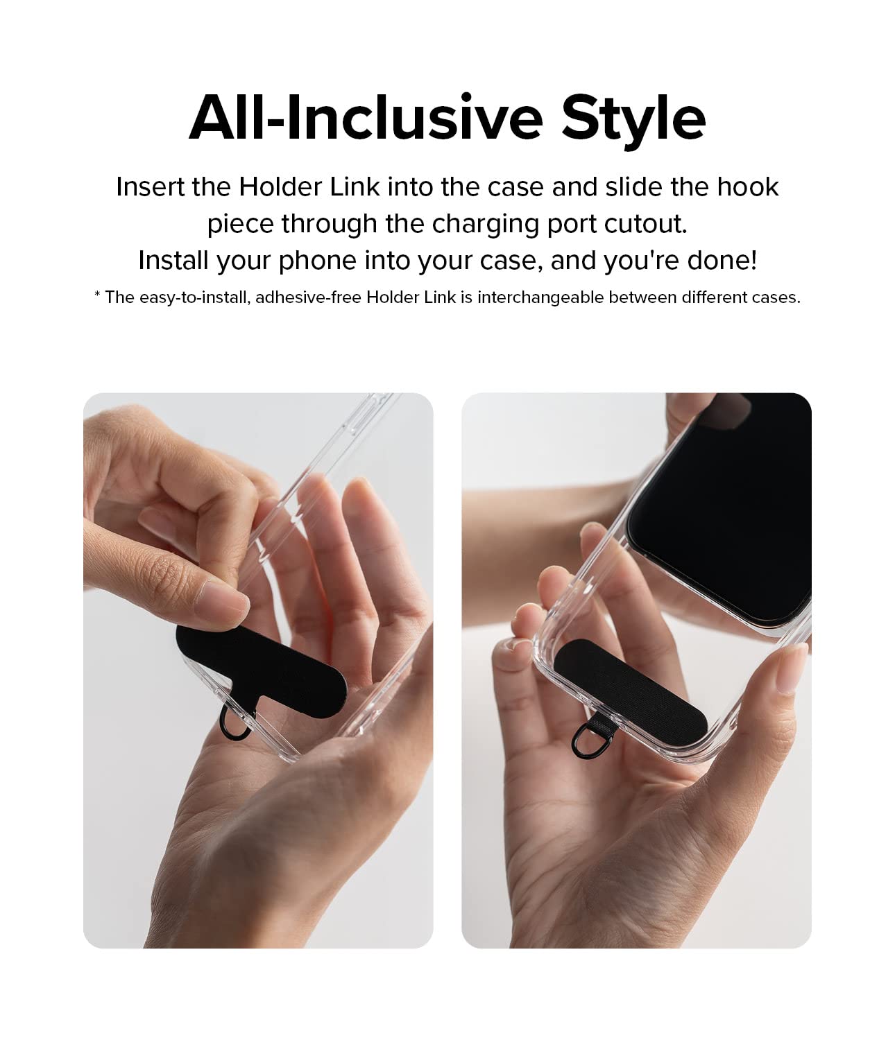 Ringke Holder Link Black Adjustable Crossbody Strap With Cell Phone Tether Tab, Universal Multifunctional Lanyard Patch For Most