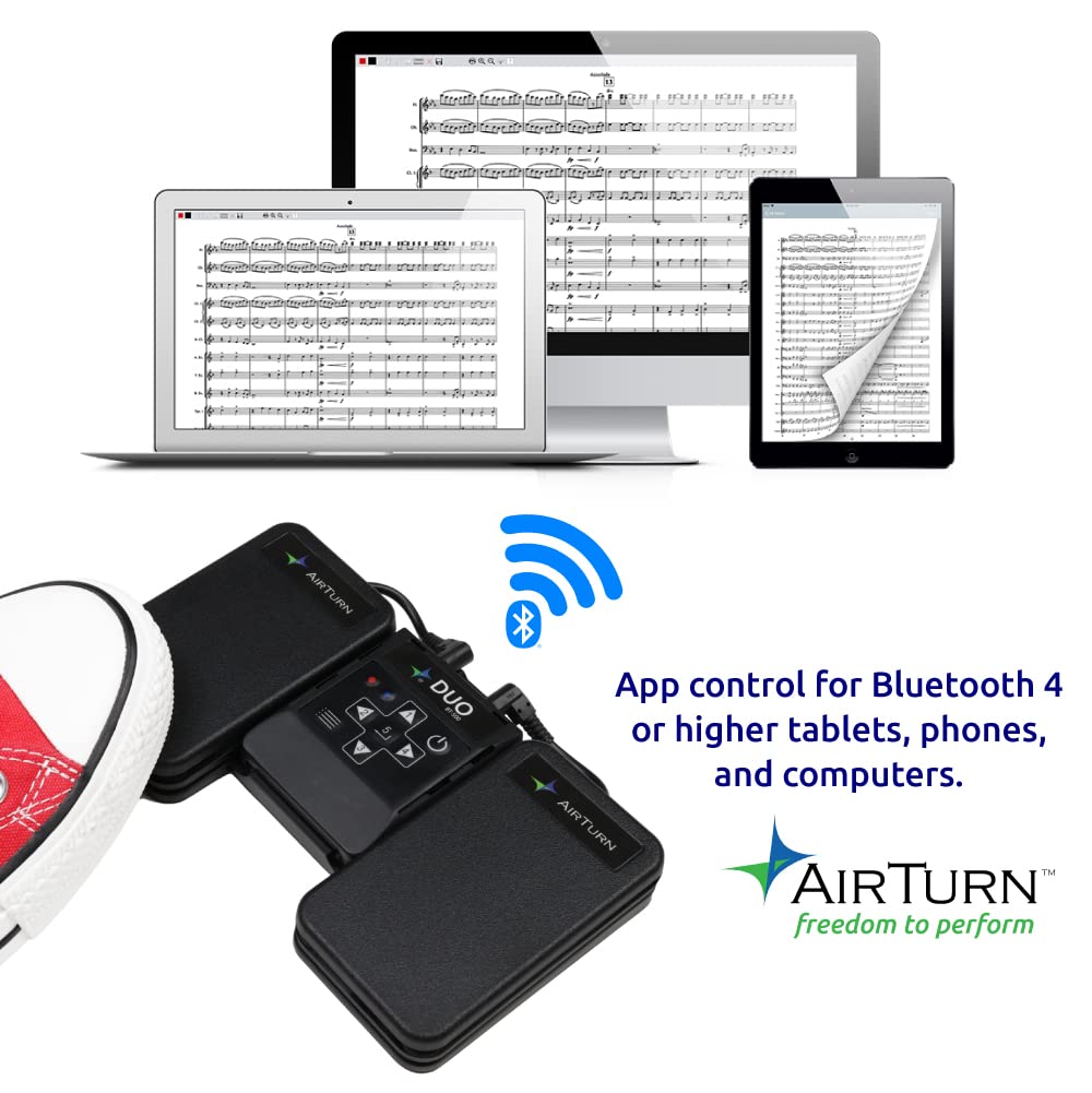 Airturn Duo500 Silent Bluetooth Pedal Page Turner Teleprompt Live Stream App Controller