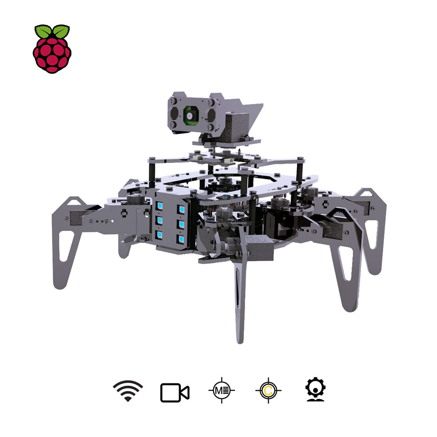 Adeept Raspclaws Hexapod Spider Robot Kit For Raspberry Pi 4/3 Model B+/B, Steam Crawling Robot, Opencv Target Tracking, Video T