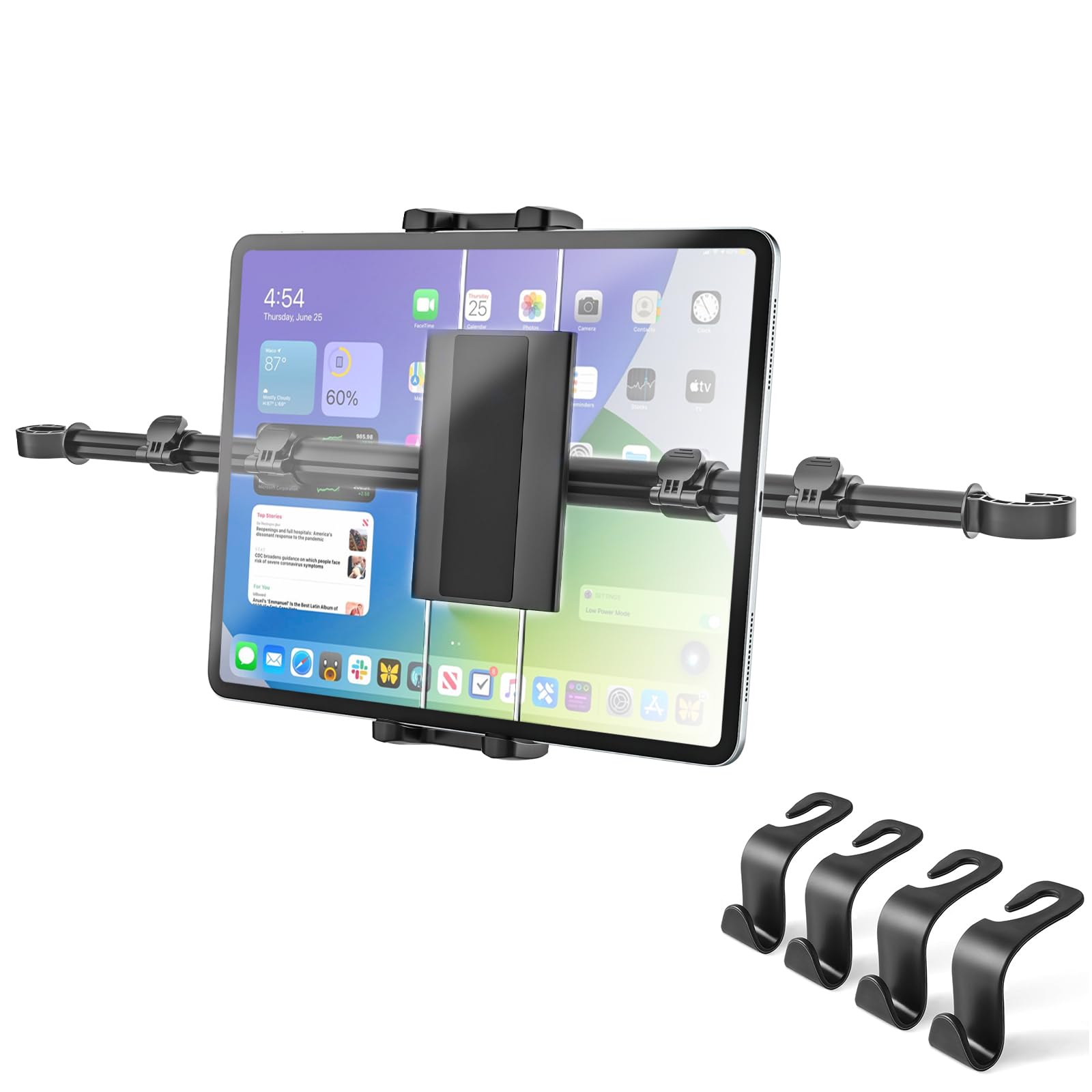Kolasels Tablet Holder For Car Headrest With 4 Headrest Hooks, Car Tablet Mount Back Seat For Kids Fit 4 13' Tablets & Phones, Ipad Car Holder Back Seat For Ipad Pro 12.9, Air, Mini, Galaxy, Fire