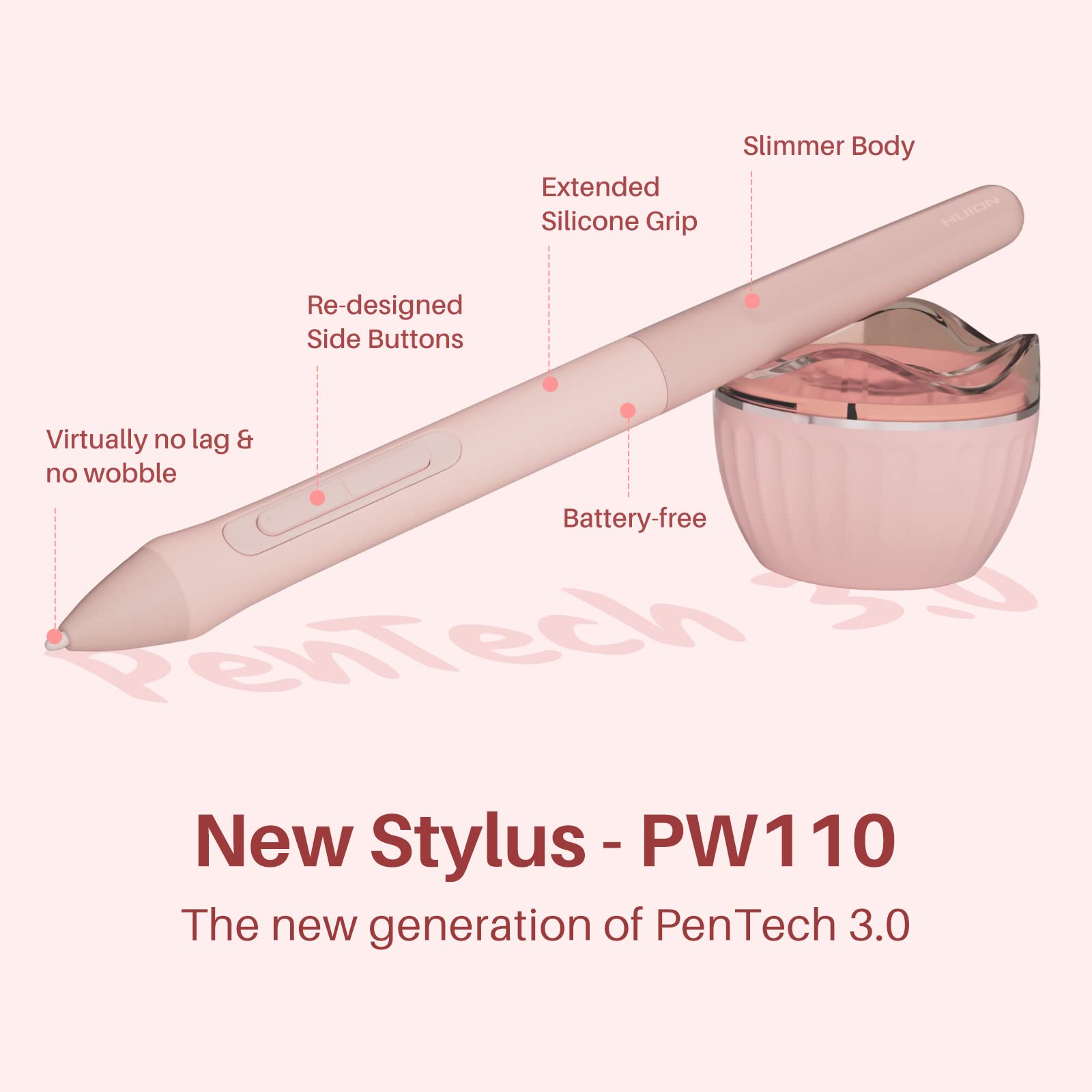 Huion Inspiroy 2 Small Drawing Tablet, Digital Art Tablet With Scroll Wheel, 6 Hot Keys, Battery-Free Stylus, Pink Graphics Tabl