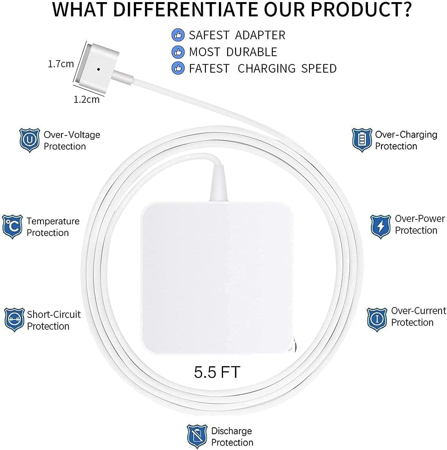 E-POWIND Mac Book Pro Charger 60W T-Type Magnetic Adapter for Retina 13" & Mac Book Air - White, Plastic, Model PD-60W