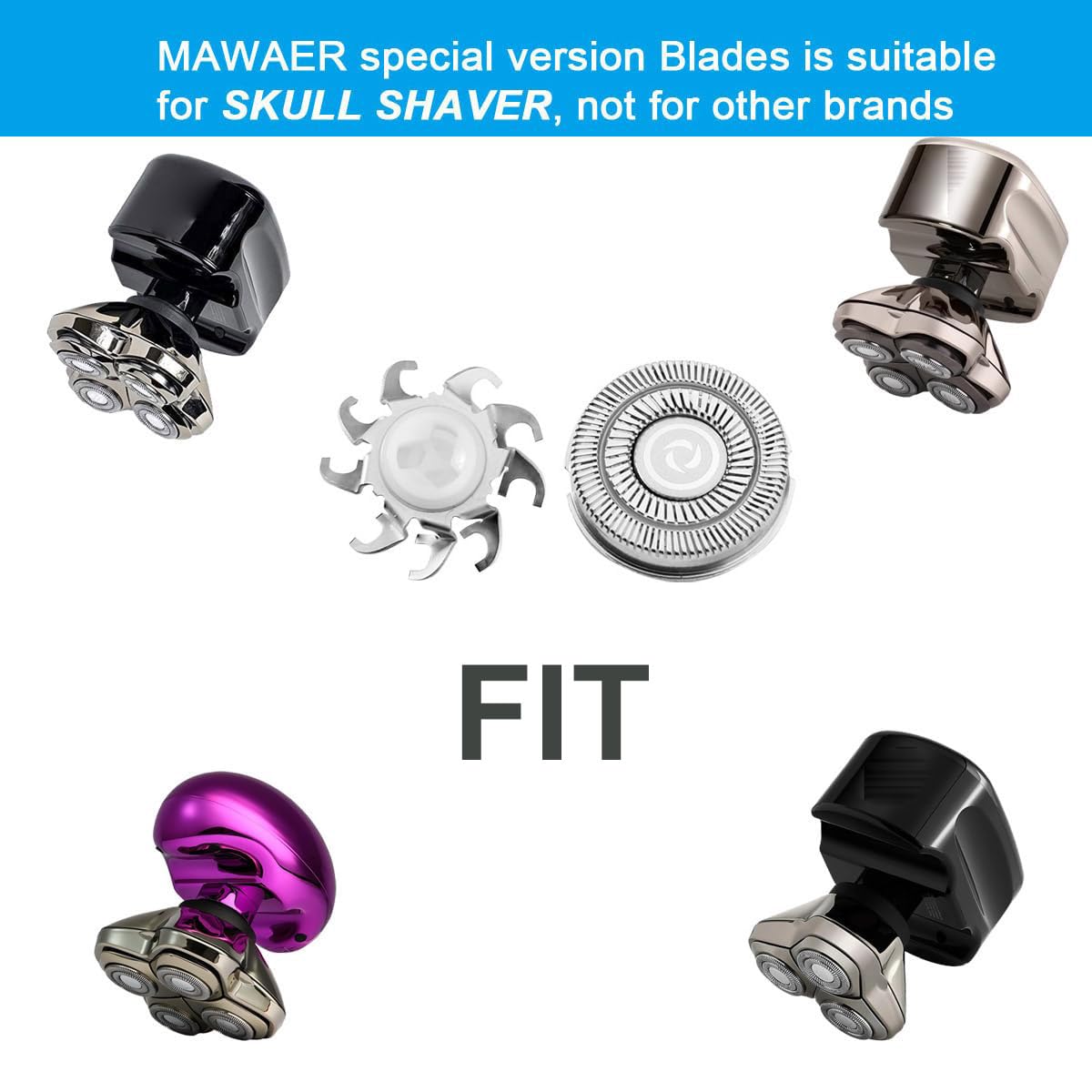 Mawaer 4Pcs Head Shaver Replacement Blades For Skull Shaver Pitbull 4 Head Series And 3 Head Series