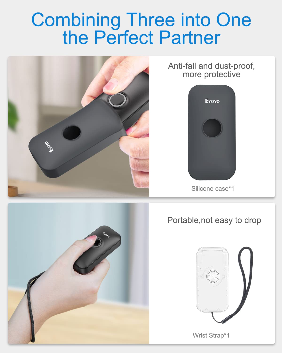 Eyoyo Mini 1D Bluetooth Barcode Scanner With Case, 3 In 1 Bluetooth & Usb Wired & 2.4G Wireless Barcode Reader Portable Bar Code