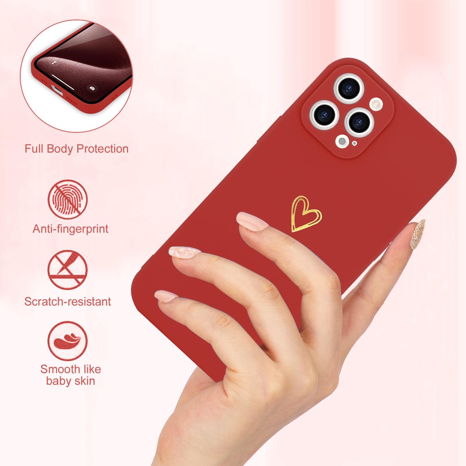 Wirvyuer For Iphone 14 Pro Case Cute Heart Pattern Soft Shockproof Slim Protective Silicone Phone Case Cover For Women Girls, Br