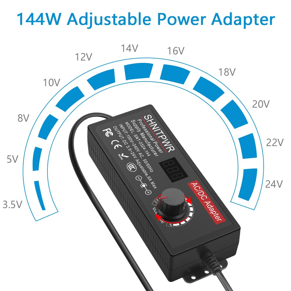 Shnitpwr Universal Power Supply Dc 24V 12V 5V 6V 9V 14V 19V Adjustable Ac/Dc Adapter 100V~240V Ac To Dc Variable Power Converter
